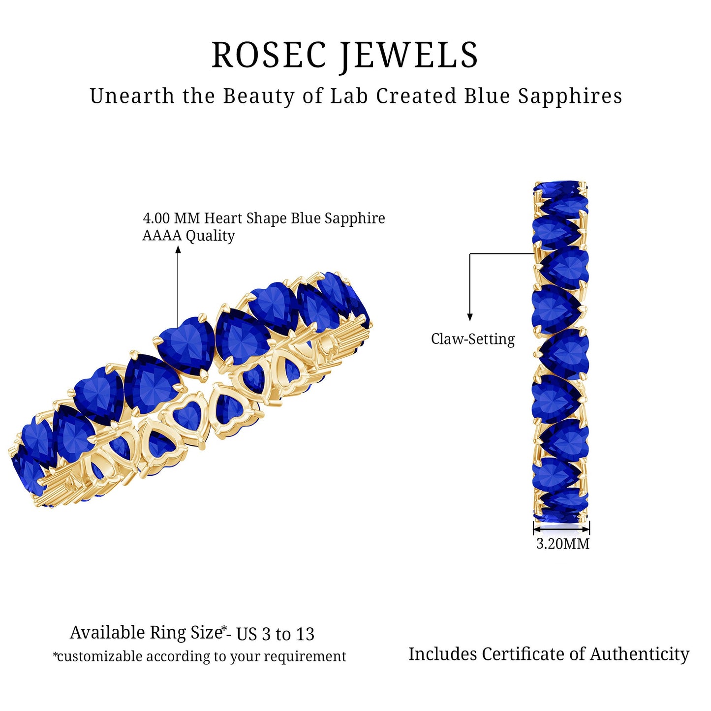 Certified Lab Grown Blue Sapphire Heart Eternity Band for Women