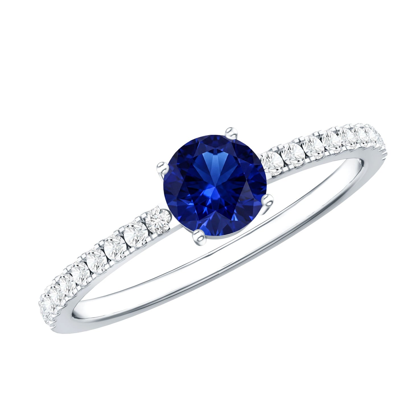 0.6 Carat Lab Created Blue Sapphire Promise Ring with Diamond Side Stones