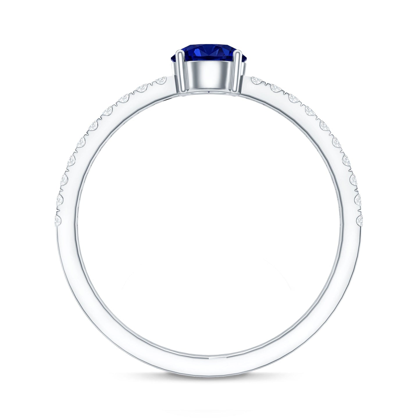 0.6 Carat Lab Created Blue Sapphire Promise Ring with Diamond Side Stones