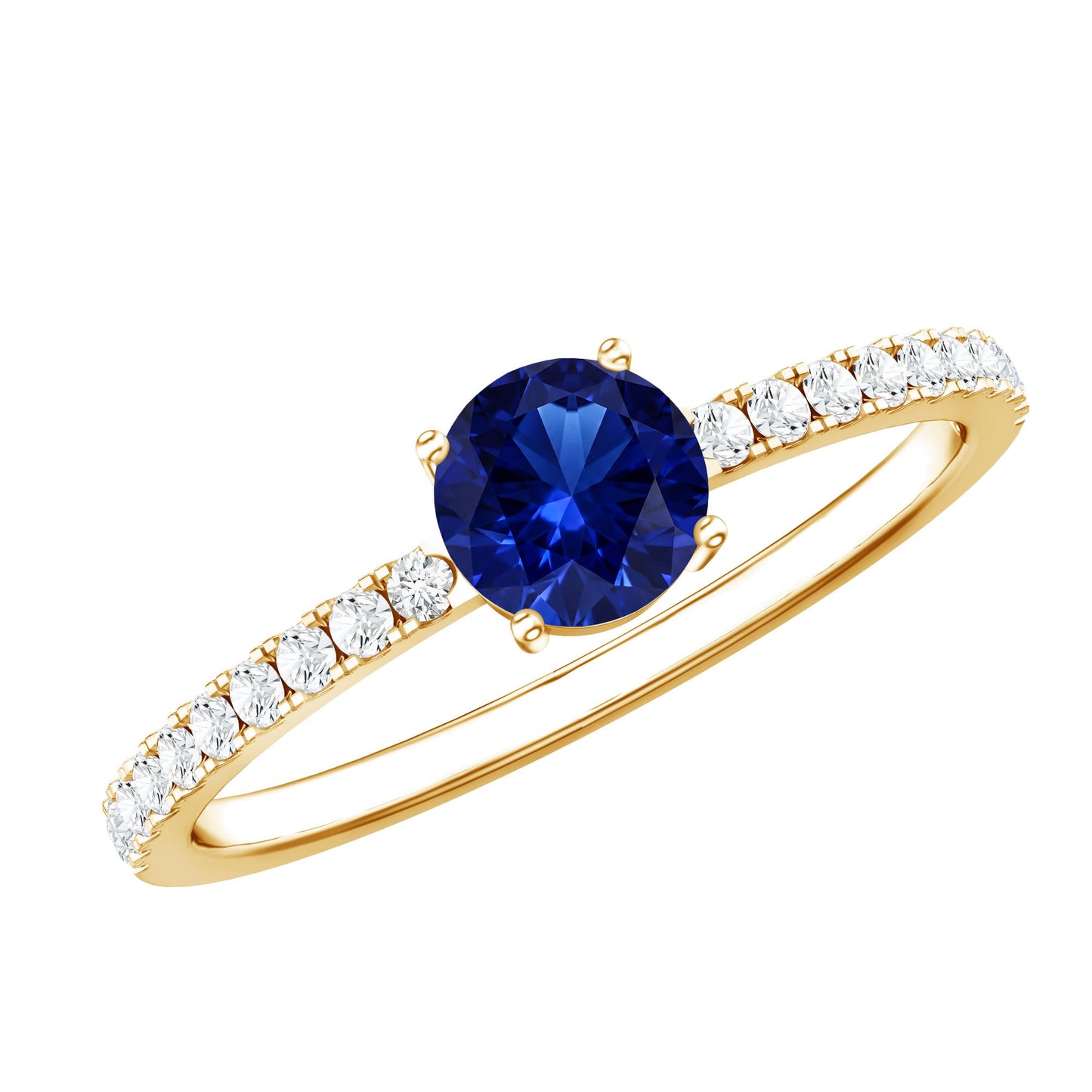 0.6 Carat Lab Created Blue Sapphire Promise Ring with Diamond Side Stones