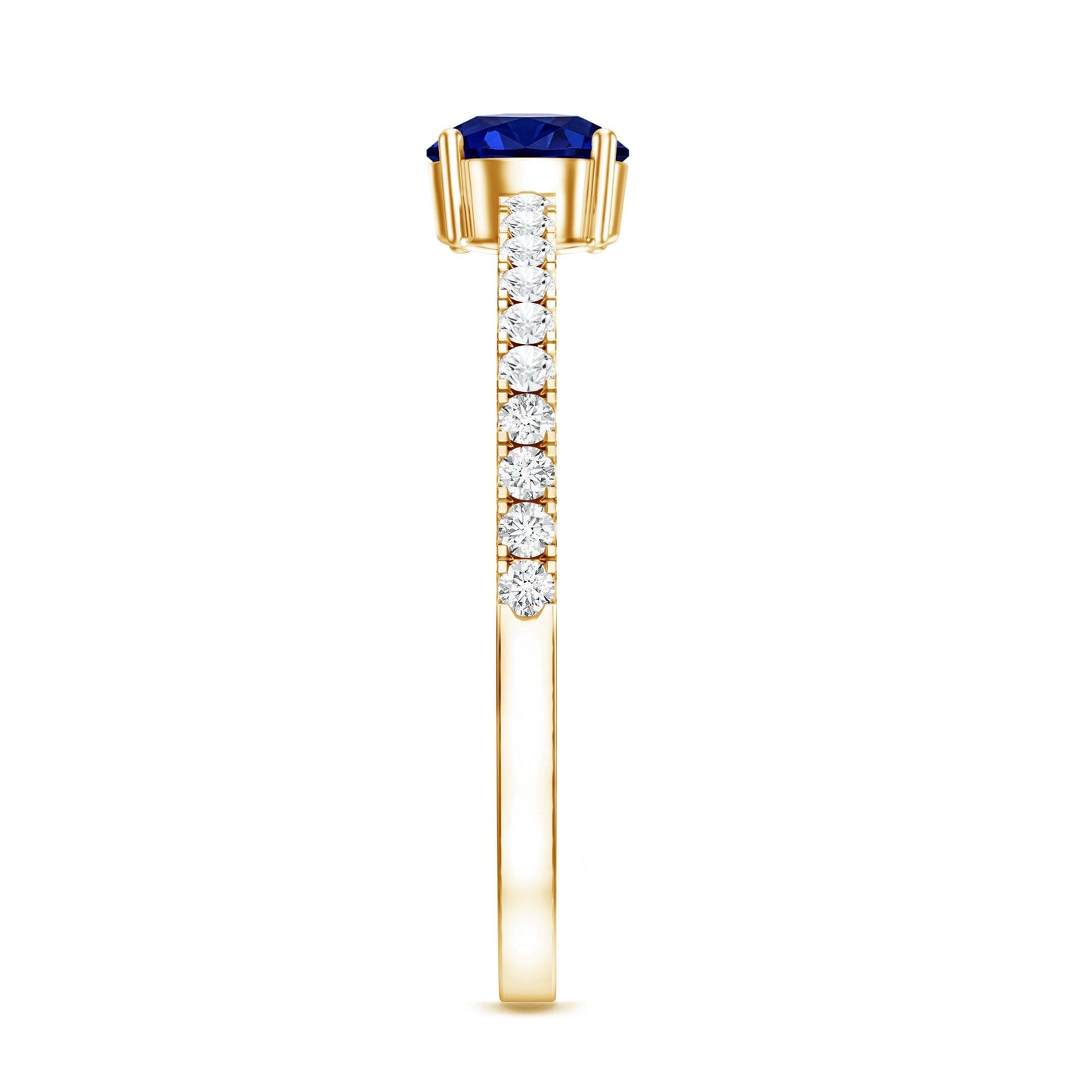 0.6 Carat Lab Created Blue Sapphire Promise Ring with Diamond Side Stones