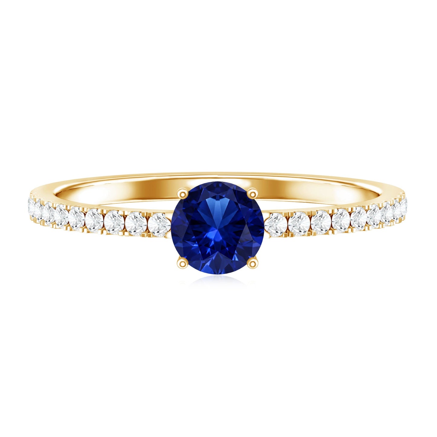0.6 Carat Lab Created Blue Sapphire Promise Ring with Diamond Side Stones