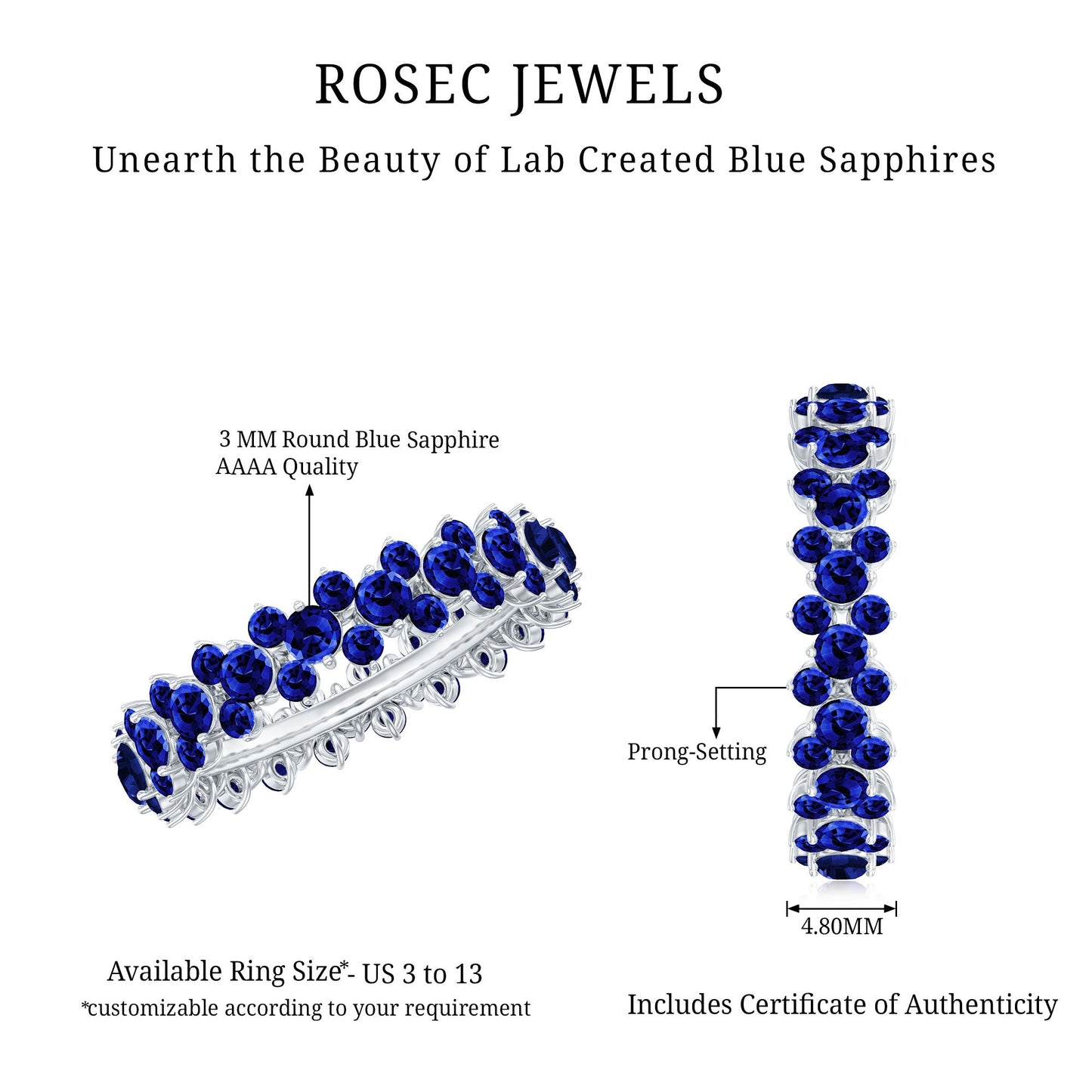 Certified Lab Grown Blue Sapphire Eternity Band Ring for Women