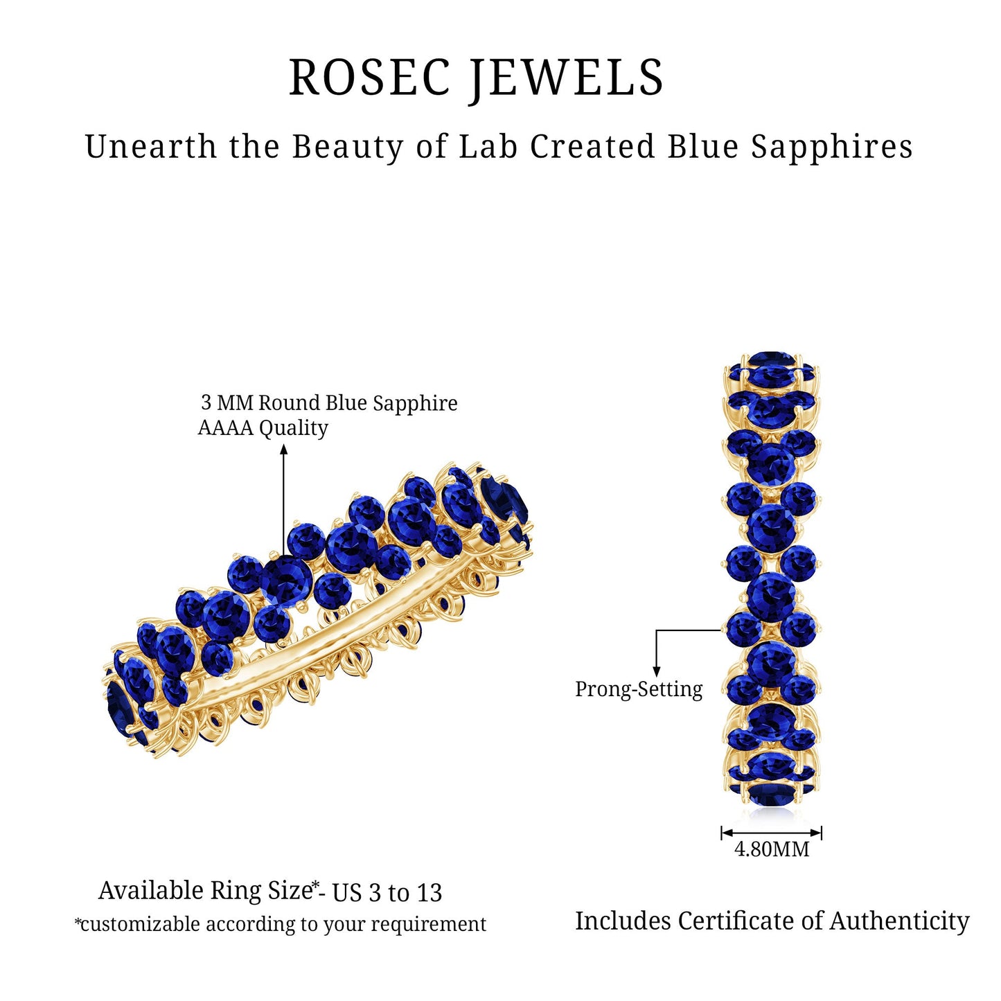 Certified Lab Grown Blue Sapphire Eternity Band Ring for Women