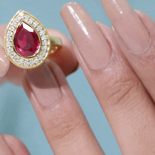 2.9 Carat Lab Created Ruby Teardrop Engagement Ring with Diamond Halo