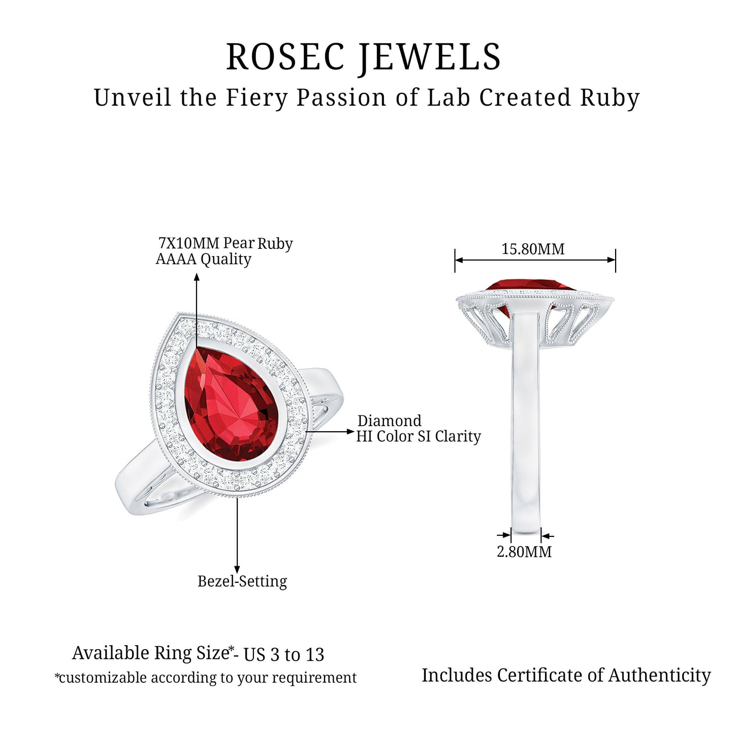 2.9 Carat Lab Created Ruby Teardrop Engagement Ring with Diamond Halo