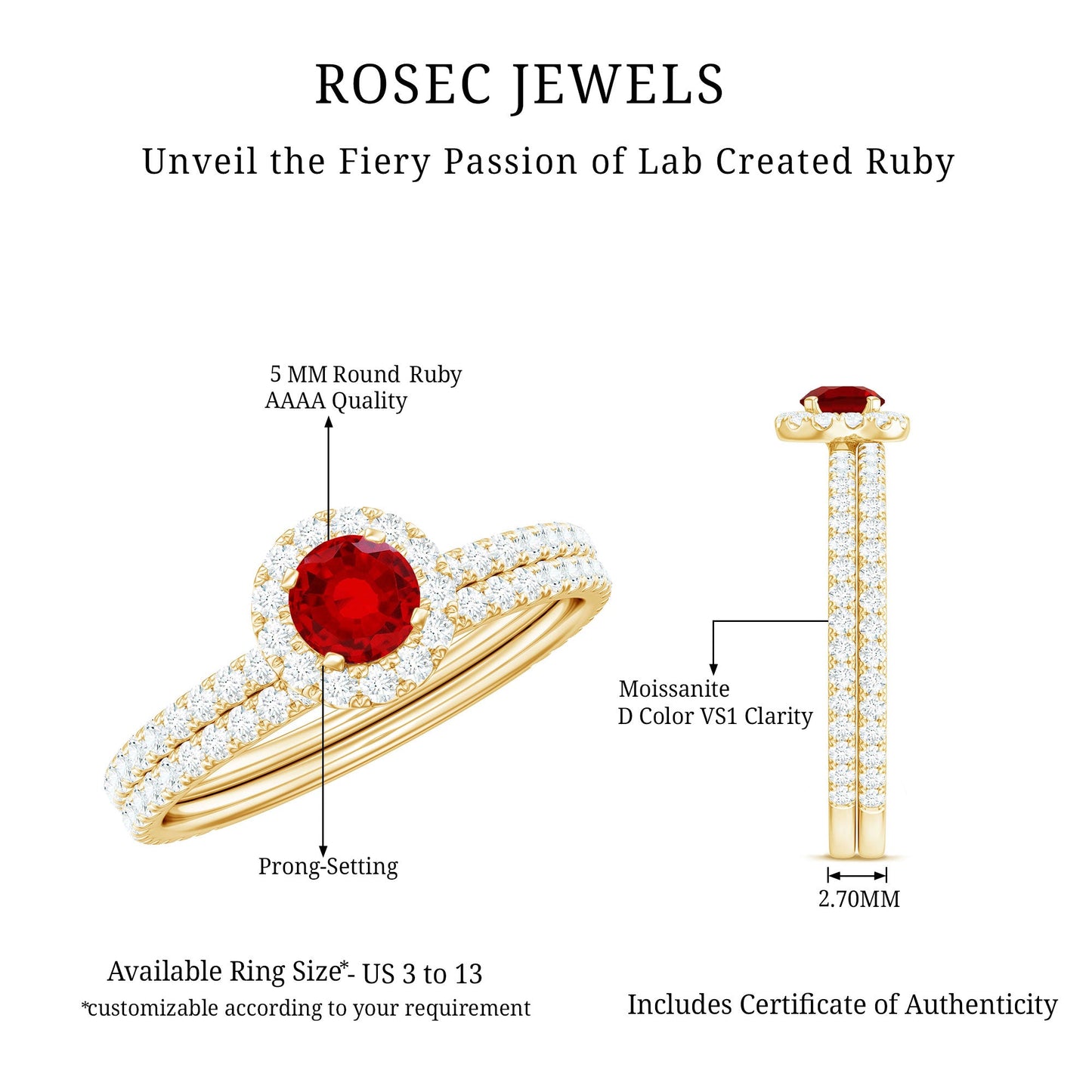 Certified Lab Grown Ruby Minimal Engagement Ring with Enhancer