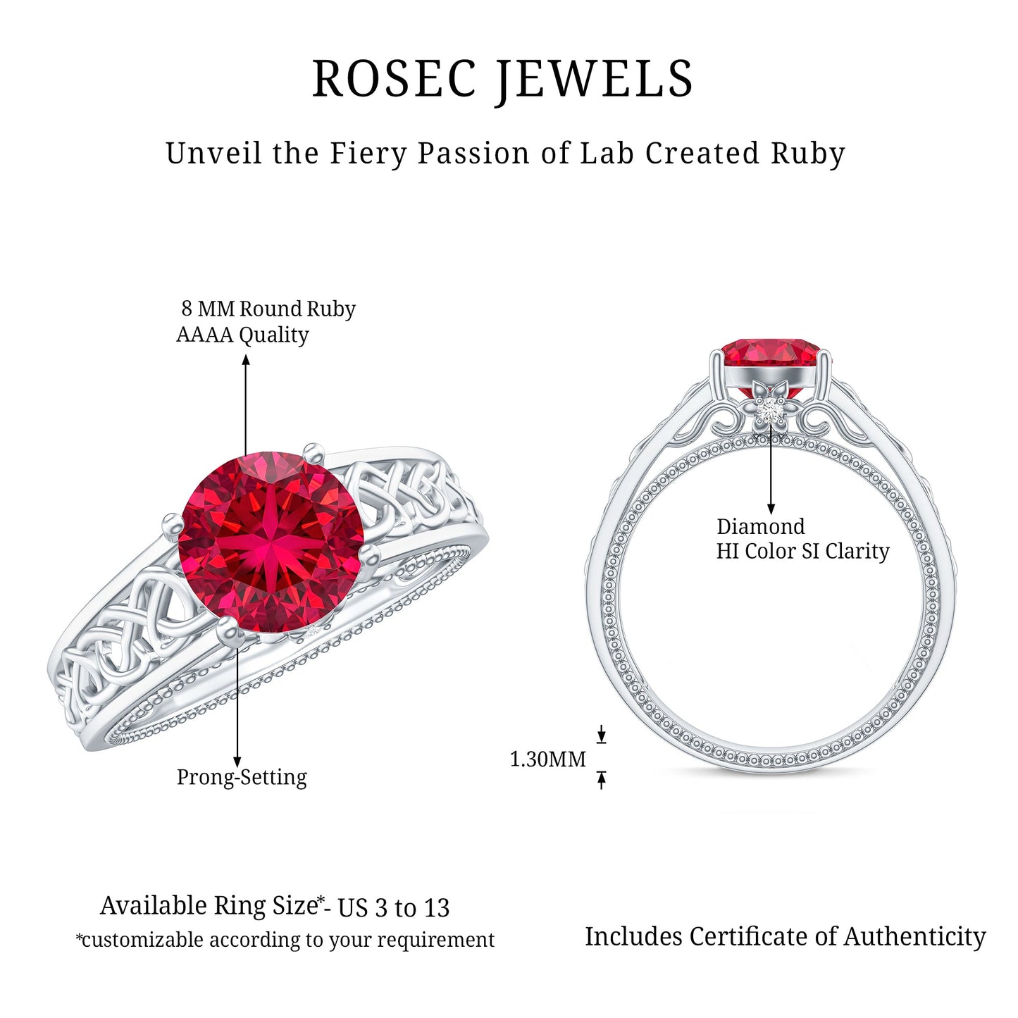 Vintage Style Created Ruby Celtic Knot Band Ring with Surprise Diamond