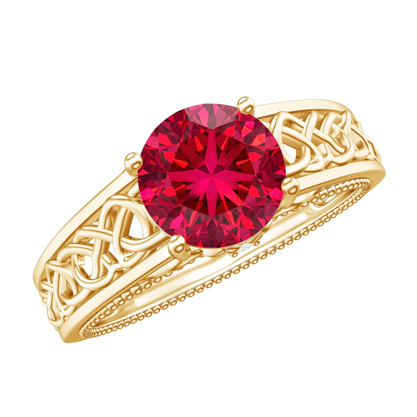 Vintage Style Created Ruby Celtic Knot Band Ring with Surprise Diamond