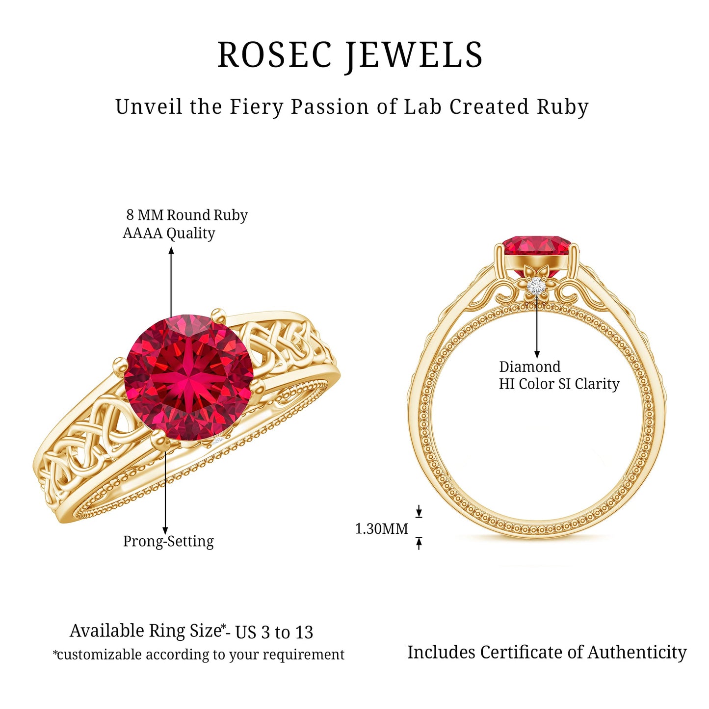 Vintage Style Created Ruby Celtic Knot Band Ring with Surprise Diamond
