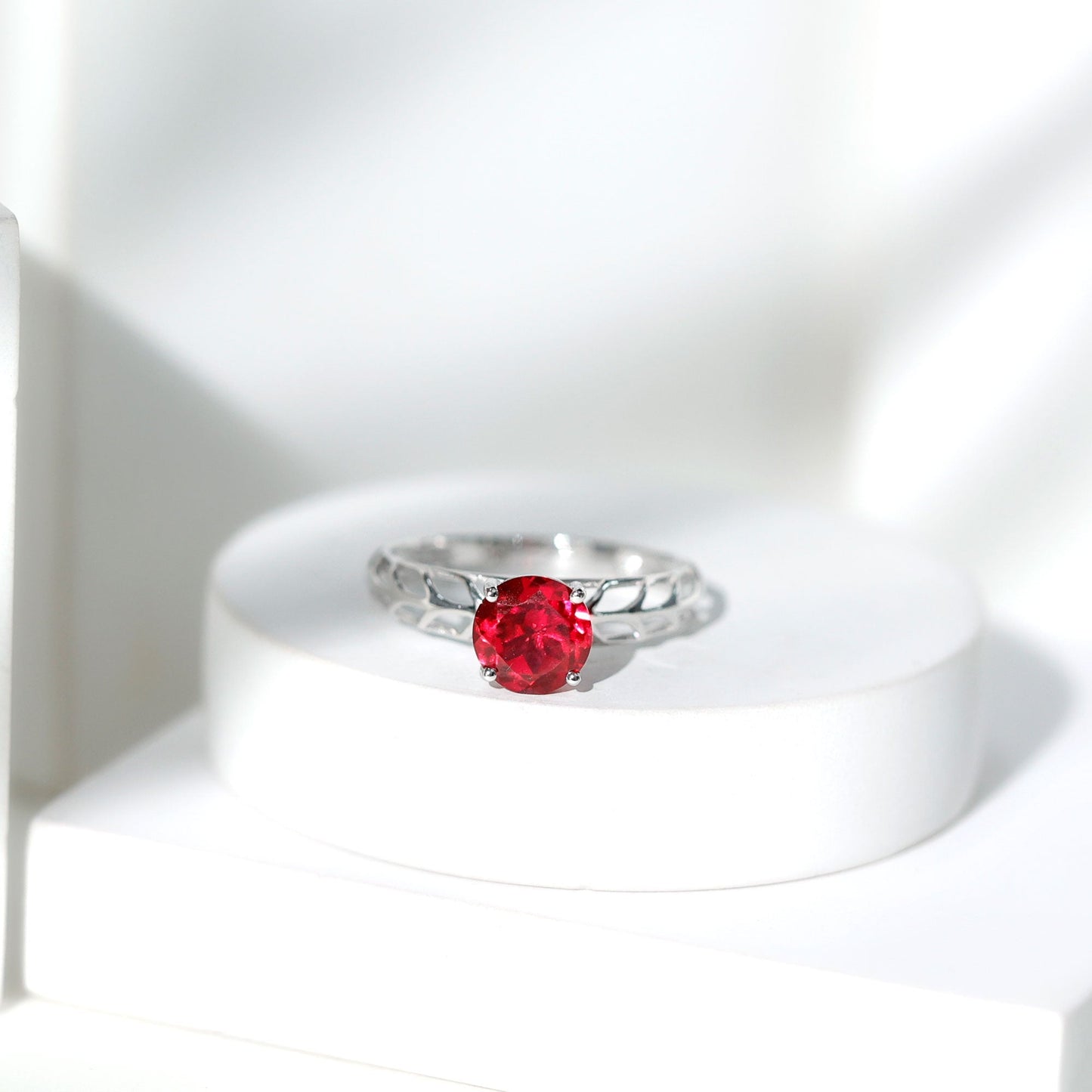 2.3 Carat Lab Created Ruby Solitaire Engagement Ring with Filigree Design