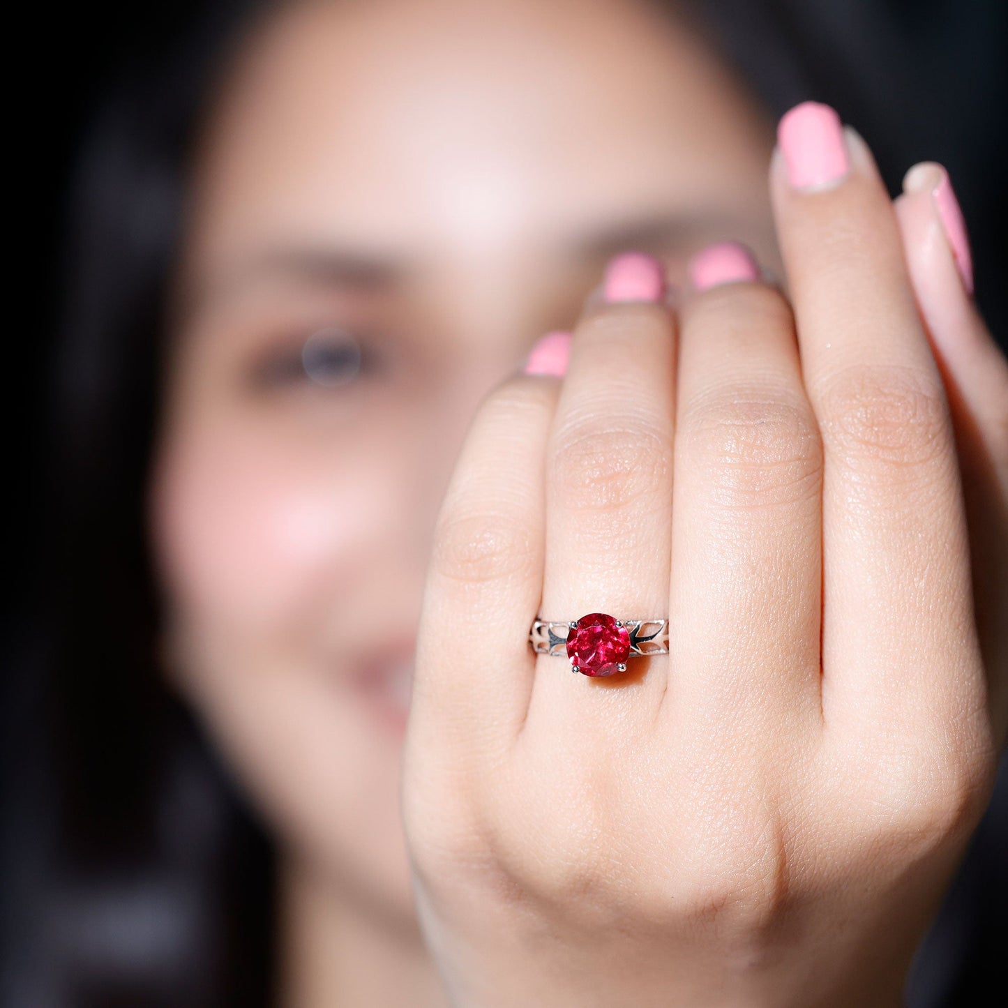 2.3 Carat Lab Created Ruby Solitaire Engagement Ring with Filigree Design