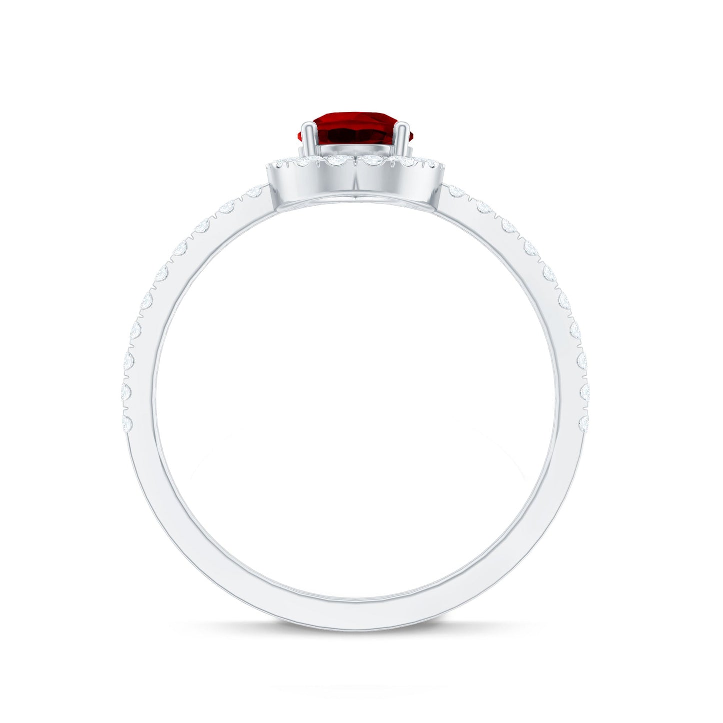 Created Ruby Halo Engagement Ring With Diamond Accent