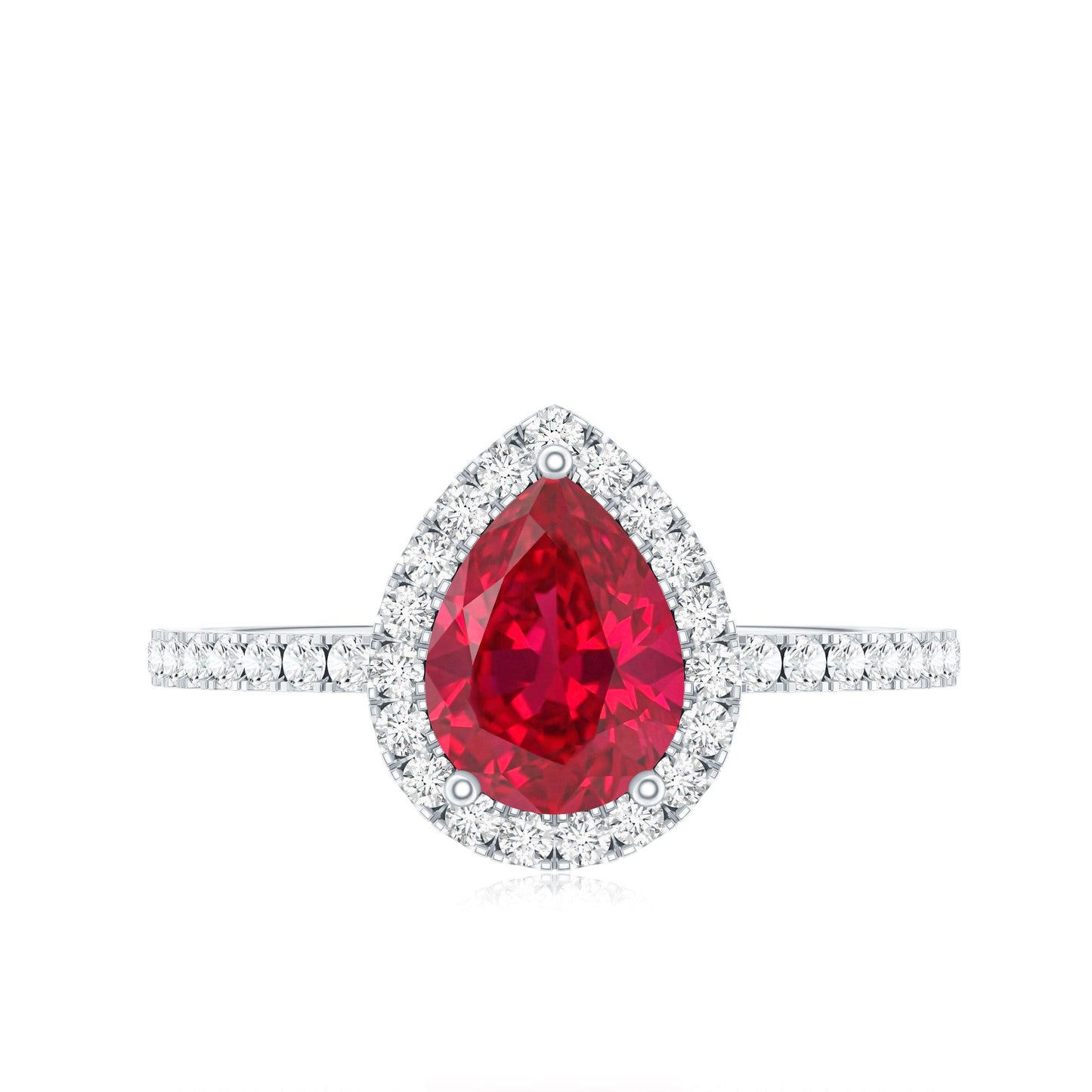 Created Ruby Halo Engagement Ring With Diamond Accent