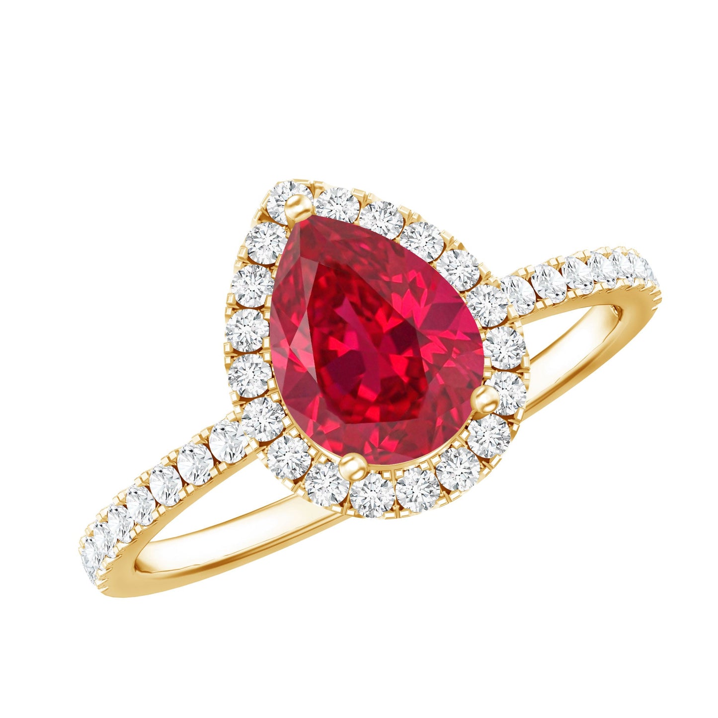 Created Ruby Halo Engagement Ring With Diamond Accent