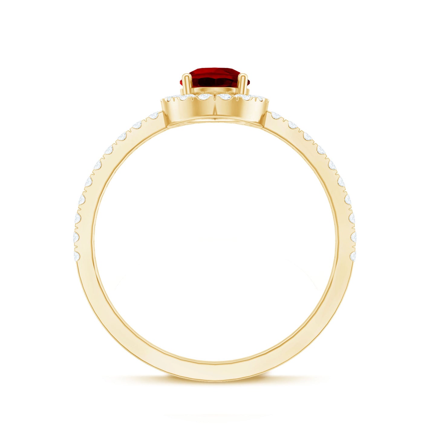 Created Ruby Halo Engagement Ring With Diamond Accent