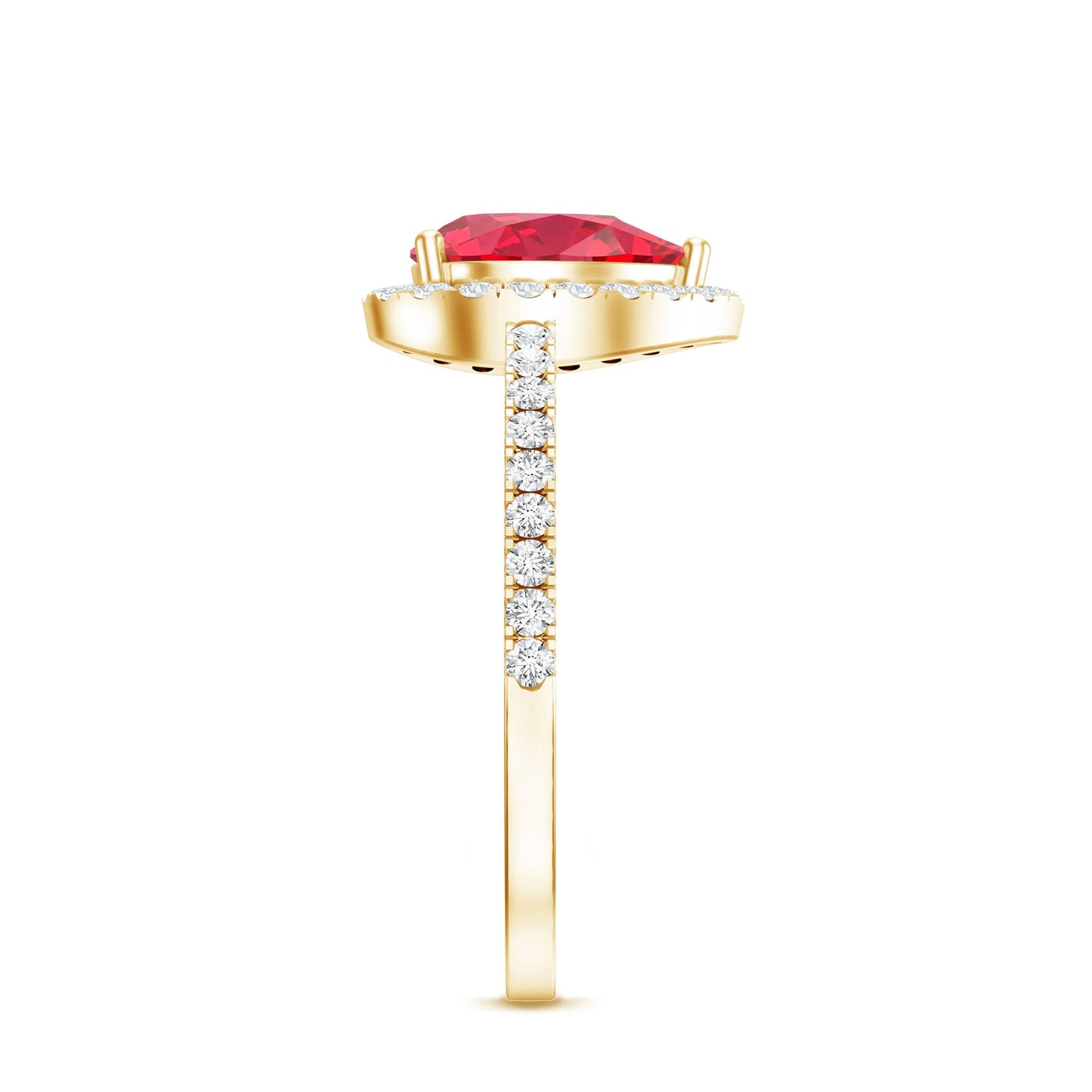 Created Ruby Halo Engagement Ring With Diamond Accent