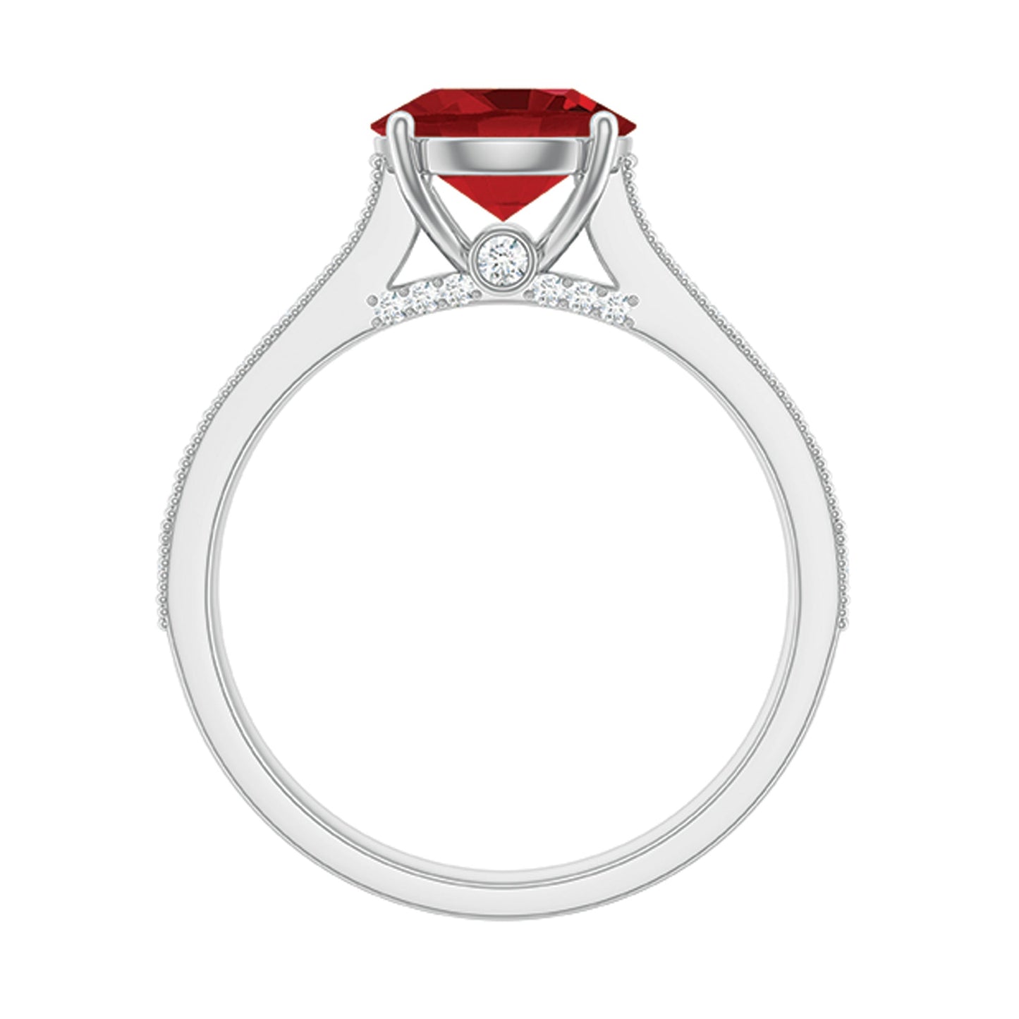 Created Ruby Solitaire Engagement Ring with Diamond