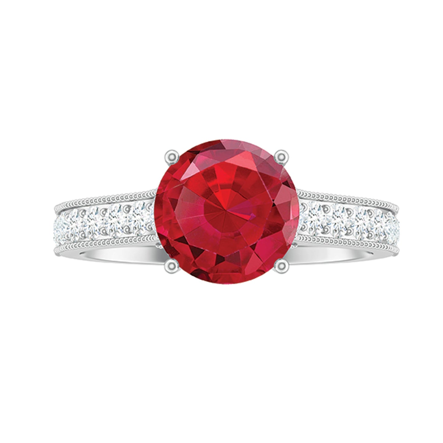 Created Ruby Solitaire Engagement Ring with Diamond
