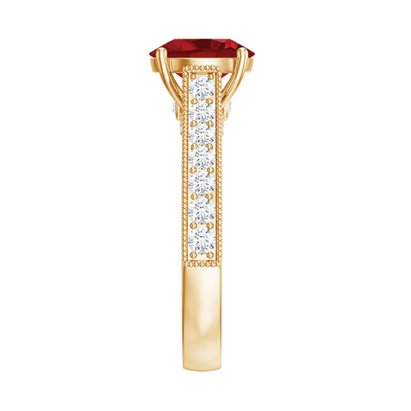 Created Ruby Solitaire Engagement Ring with Diamond