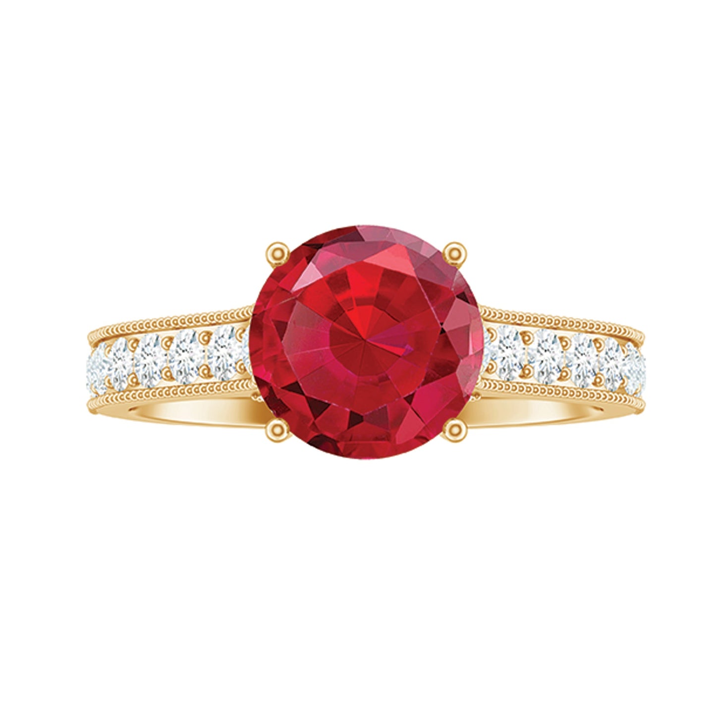 Created Ruby Solitaire Engagement Ring with Diamond