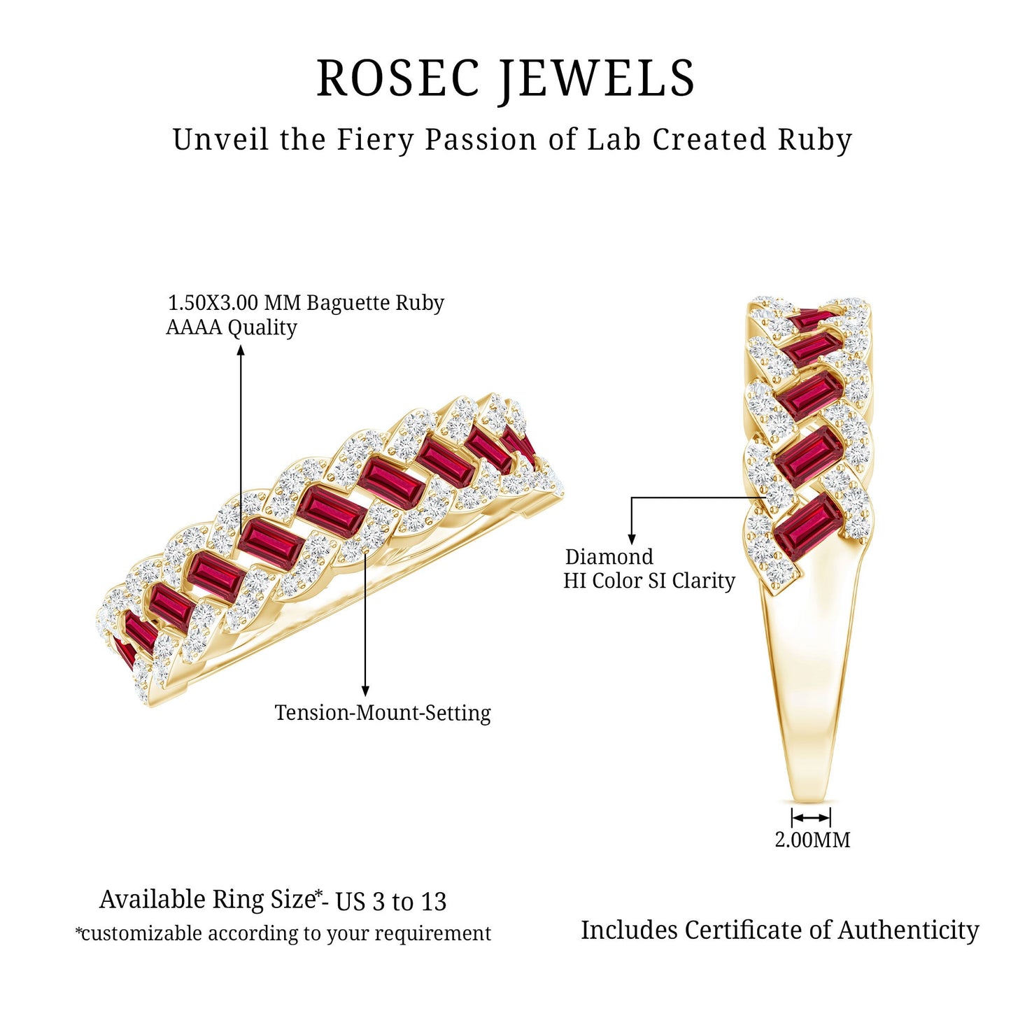 Baguette Created Ruby Braided Eternity Band Ring with Diamond