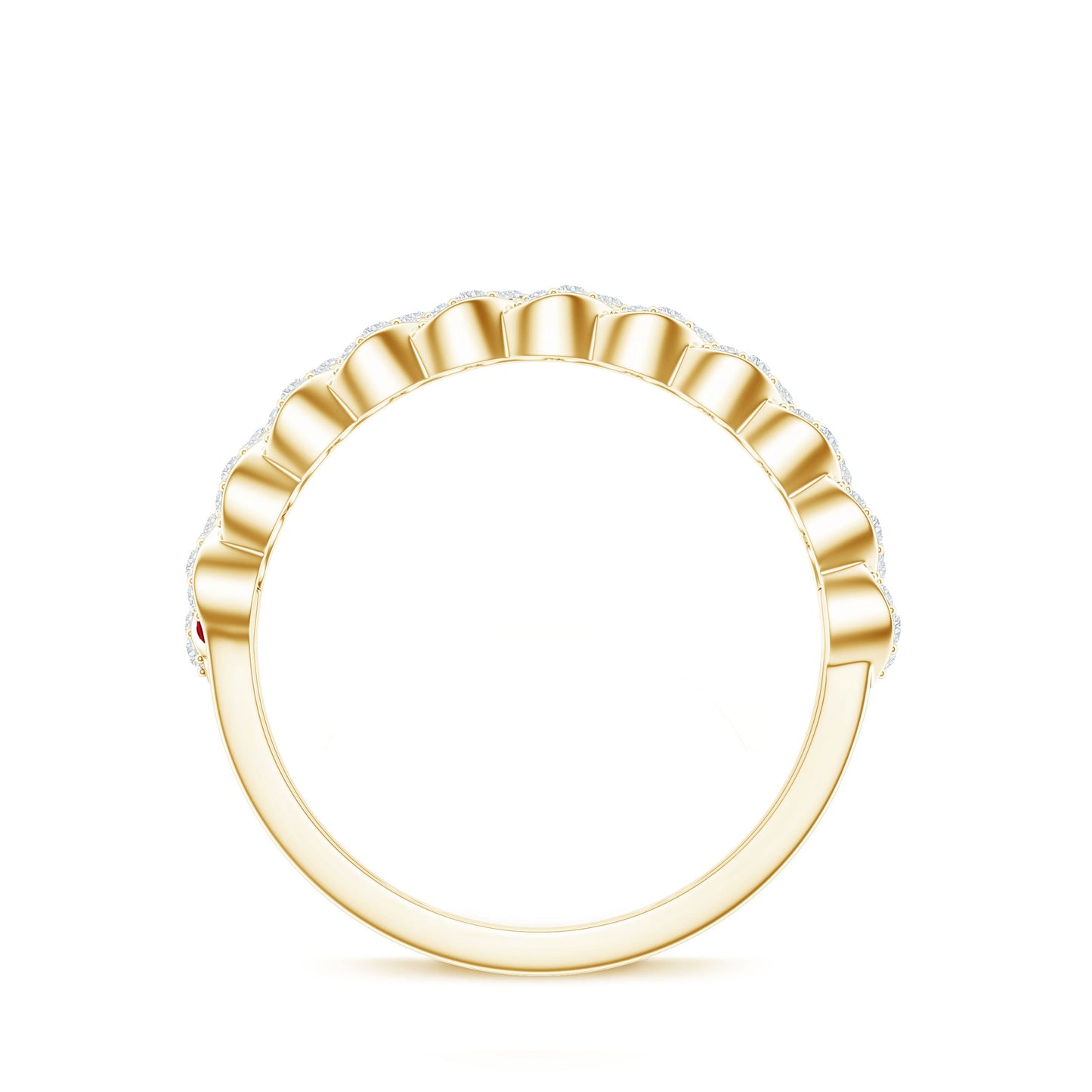 Baguette Created Ruby Braided Eternity Band Ring with Diamond