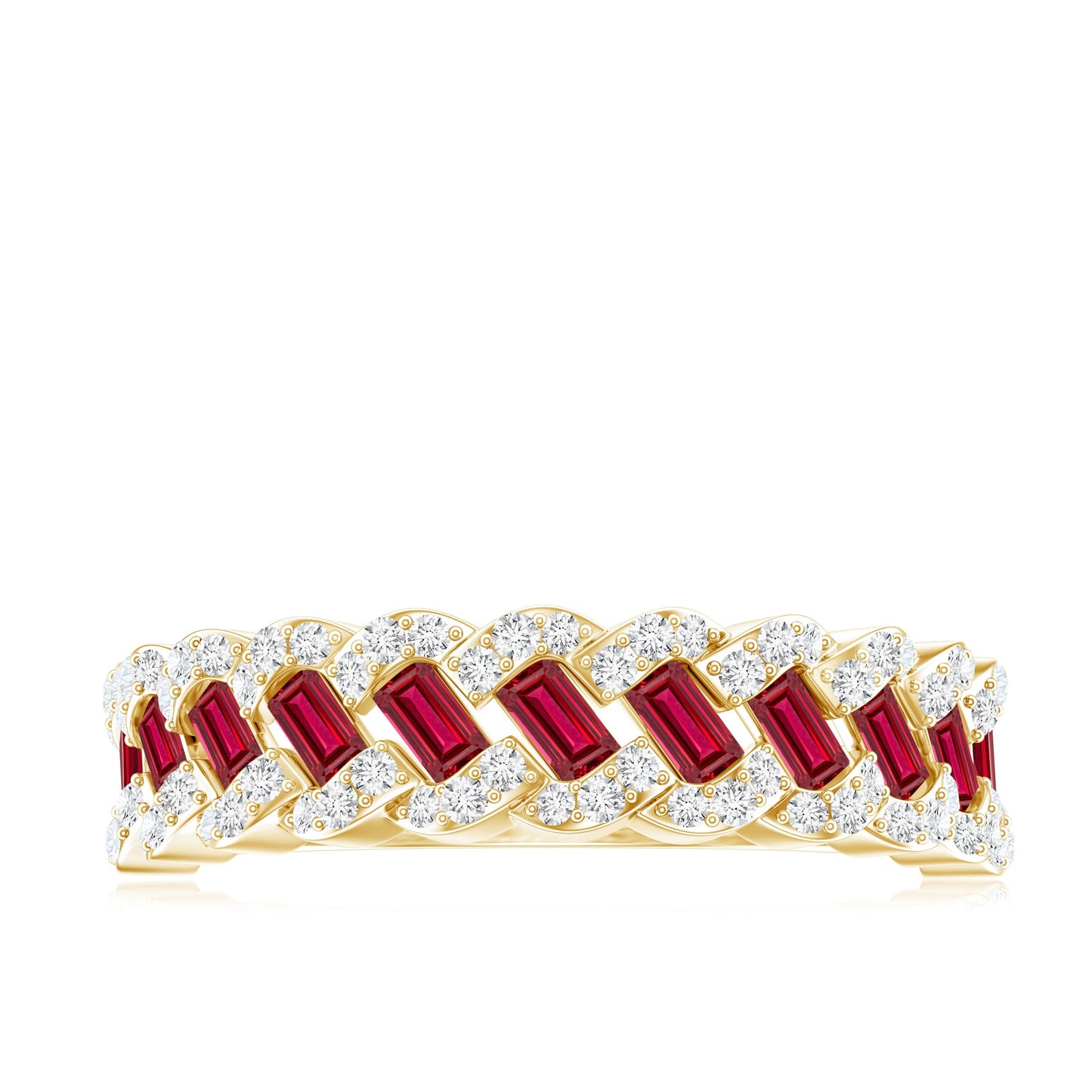 Baguette Created Ruby Braided Eternity Band Ring with Diamond