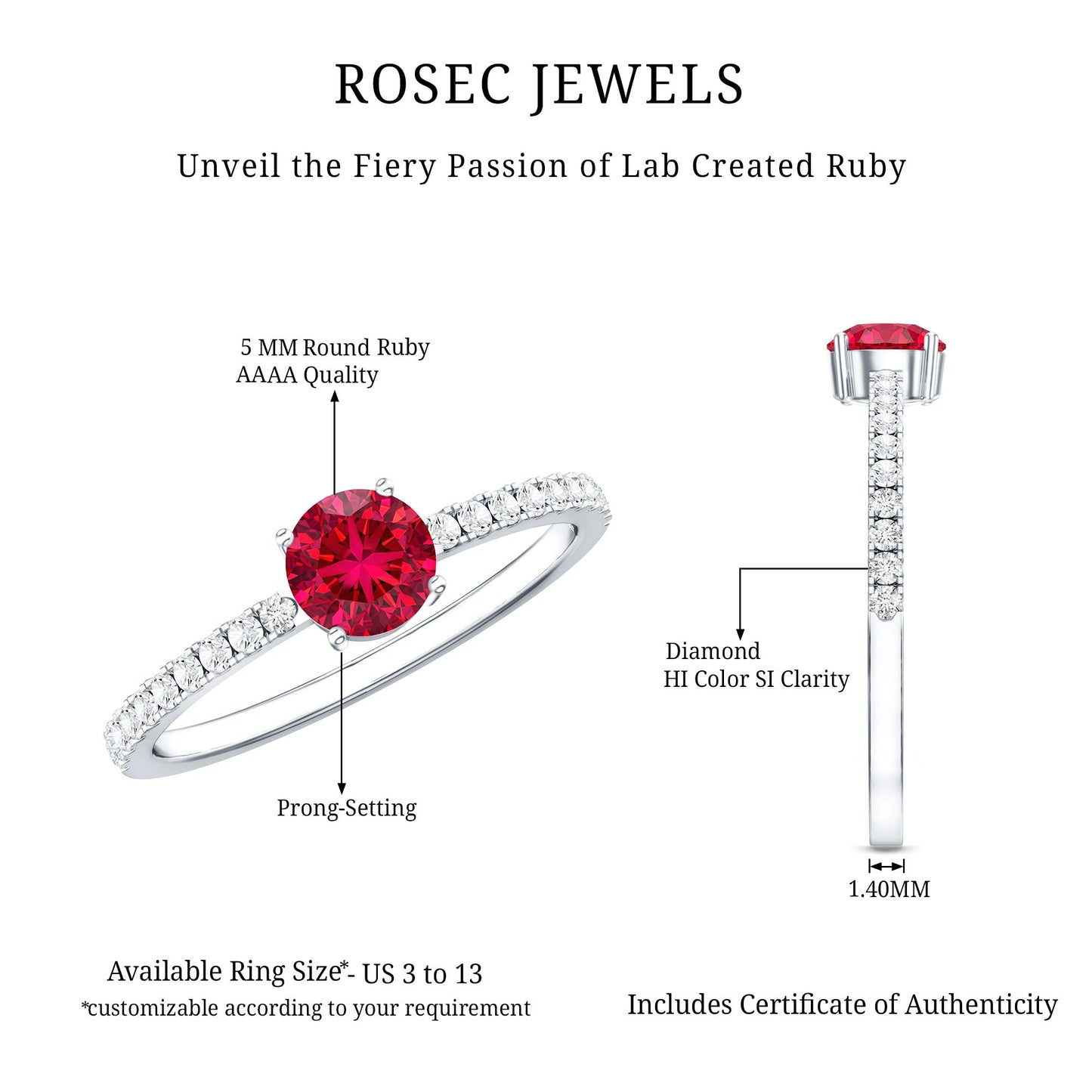 Round Lab Created Ruby Solitaire Promise Ring with Diamond