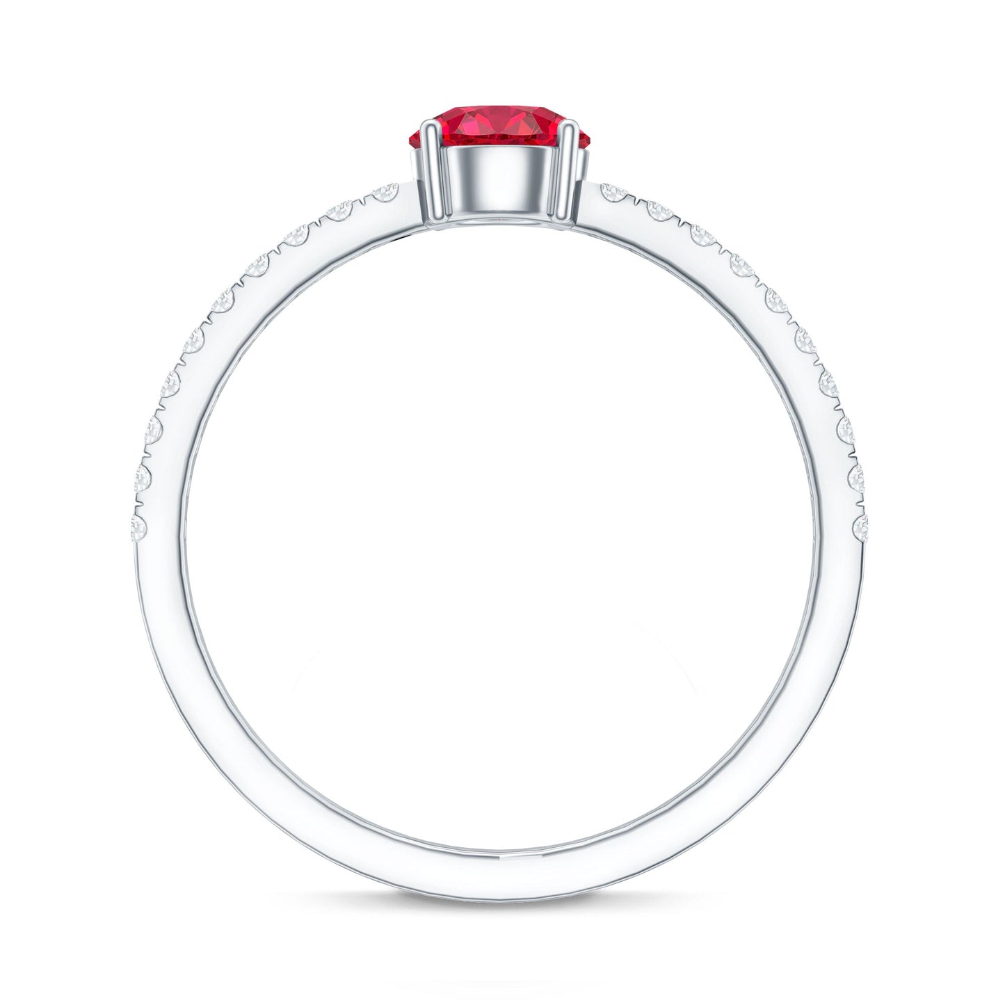 Round Lab Created Ruby Solitaire Promise Ring with Diamond