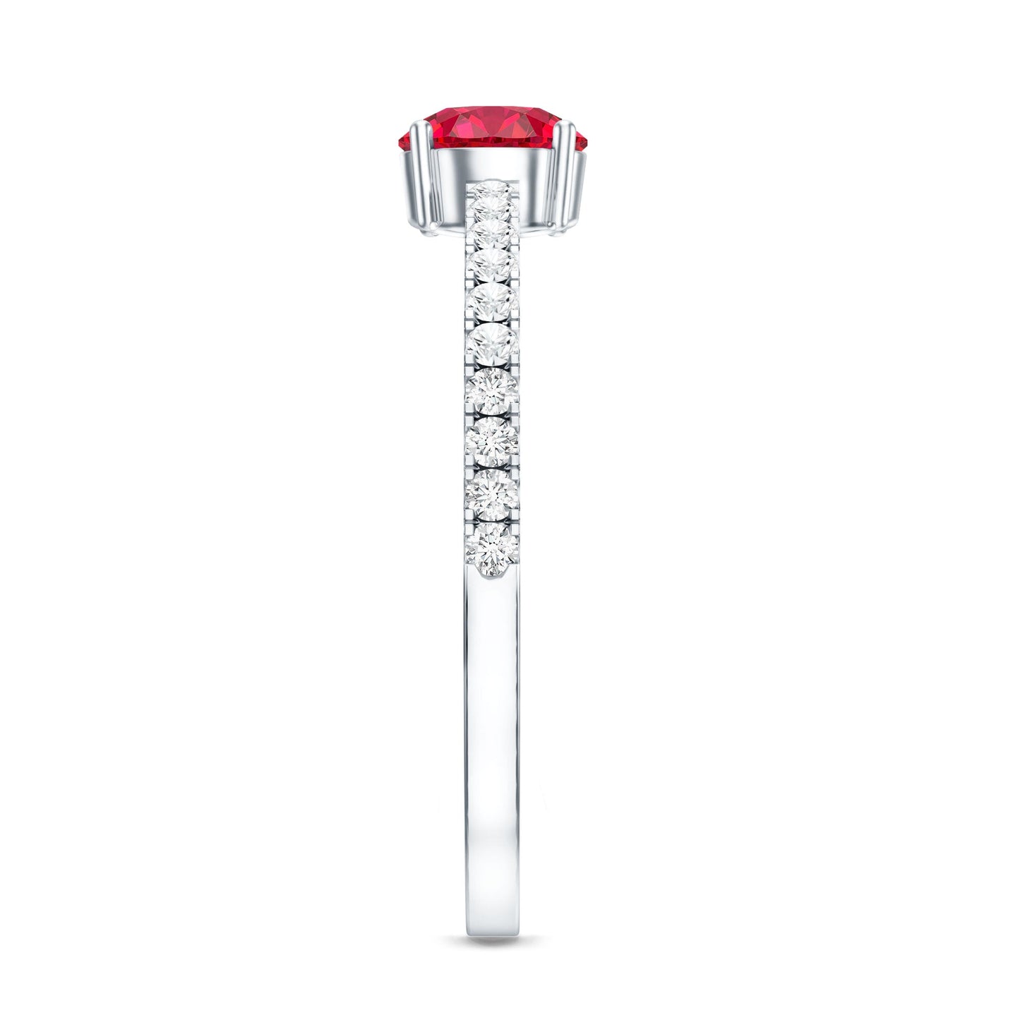 Round Lab Created Ruby Solitaire Promise Ring with Diamond