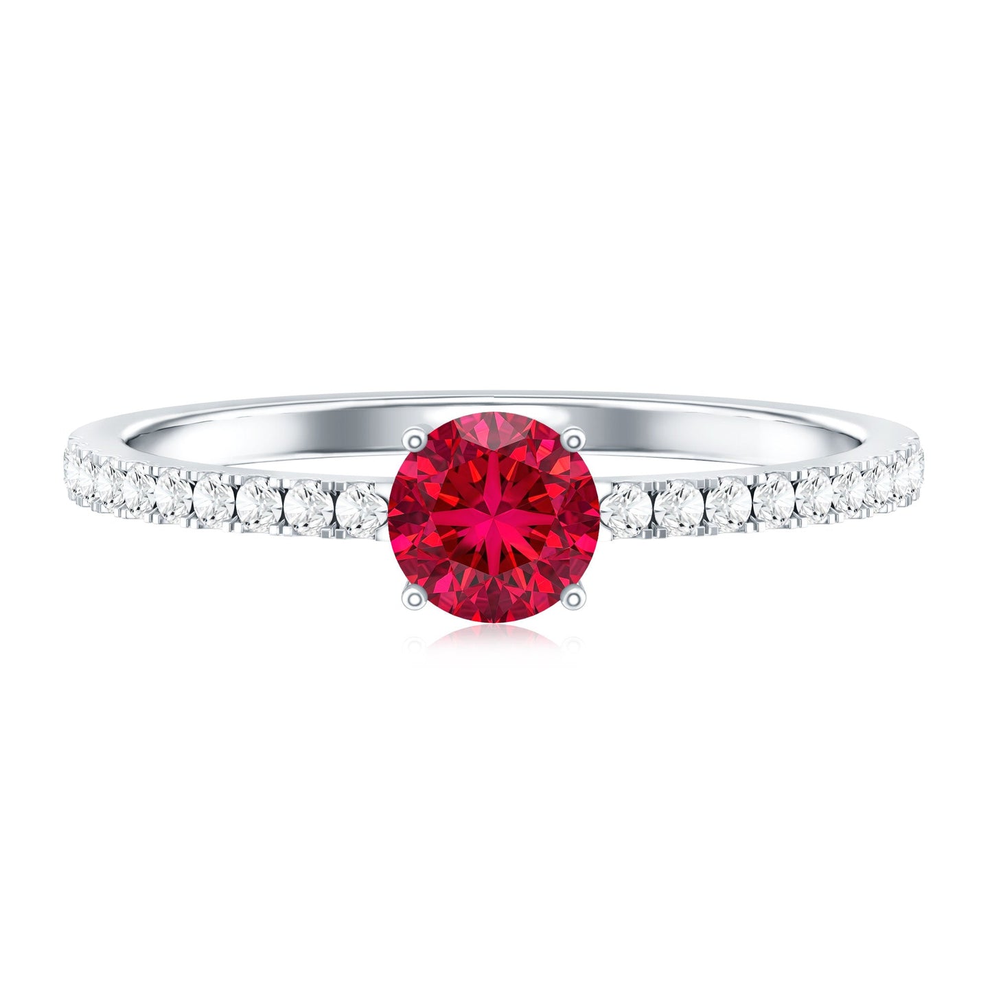 Round Lab Created Ruby Solitaire Promise Ring with Diamond