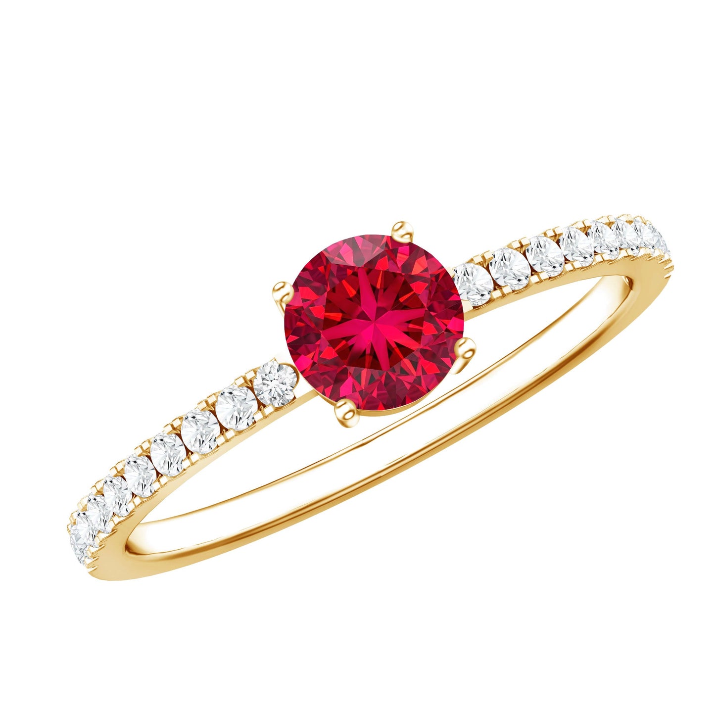 Round Lab Created Ruby Solitaire Promise Ring with Diamond