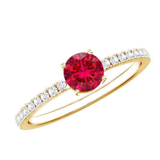 Round Lab Created Ruby Solitaire Promise Ring with Diamond