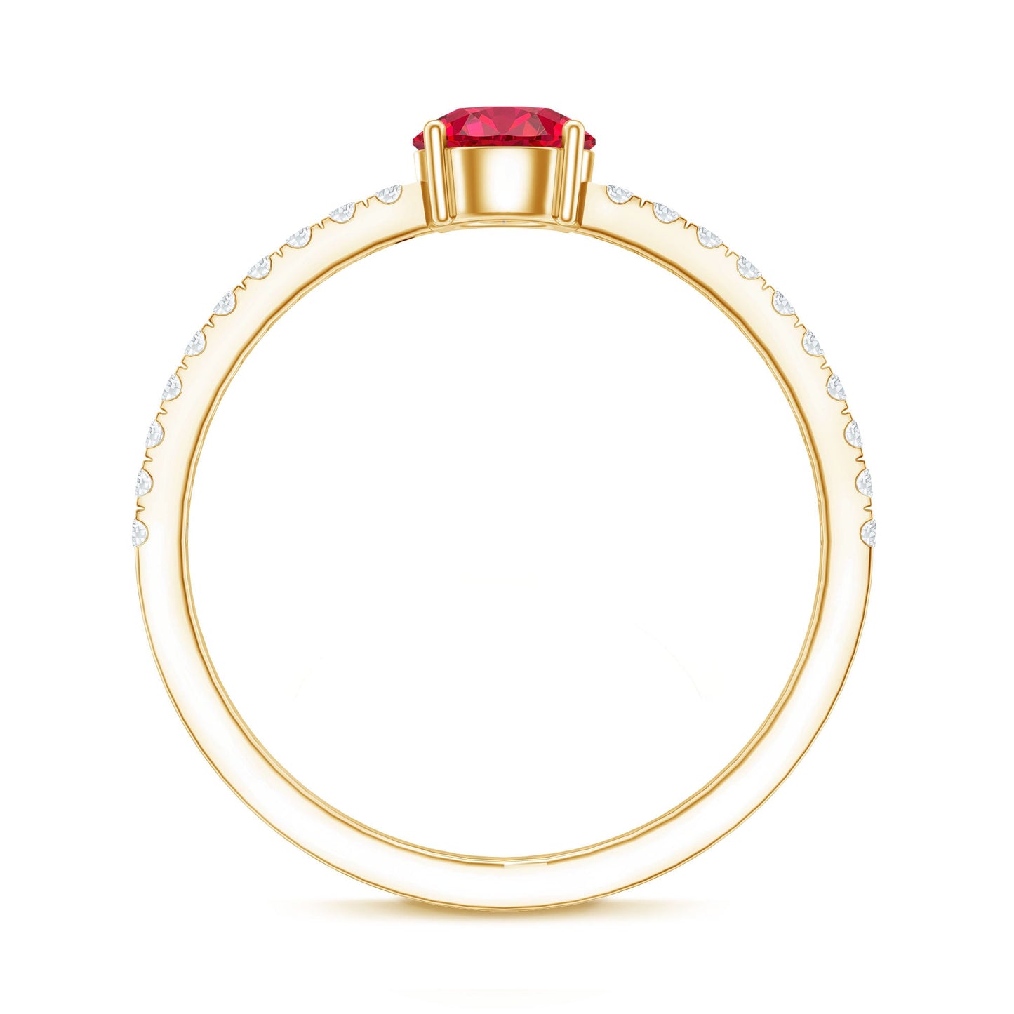 Round Lab Created Ruby Solitaire Promise Ring with Diamond