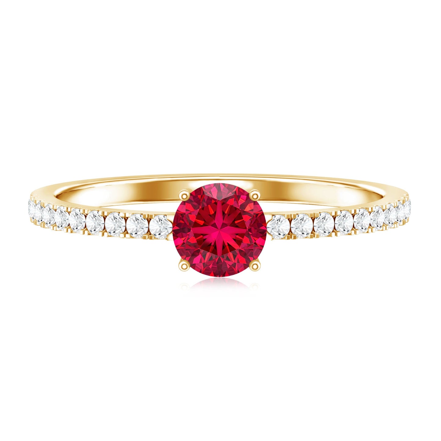 Round Lab Created Ruby Solitaire Promise Ring with Diamond
