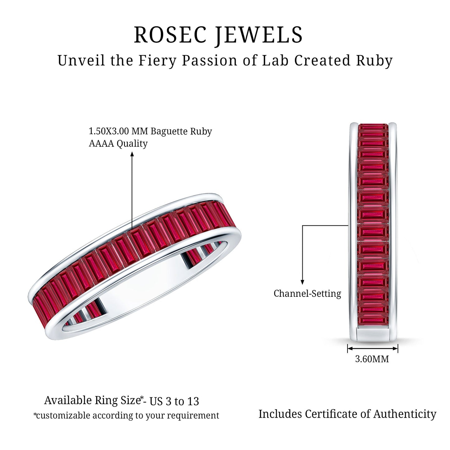 Certified Lab Grown Ruby Baguette Eternity Band for Women