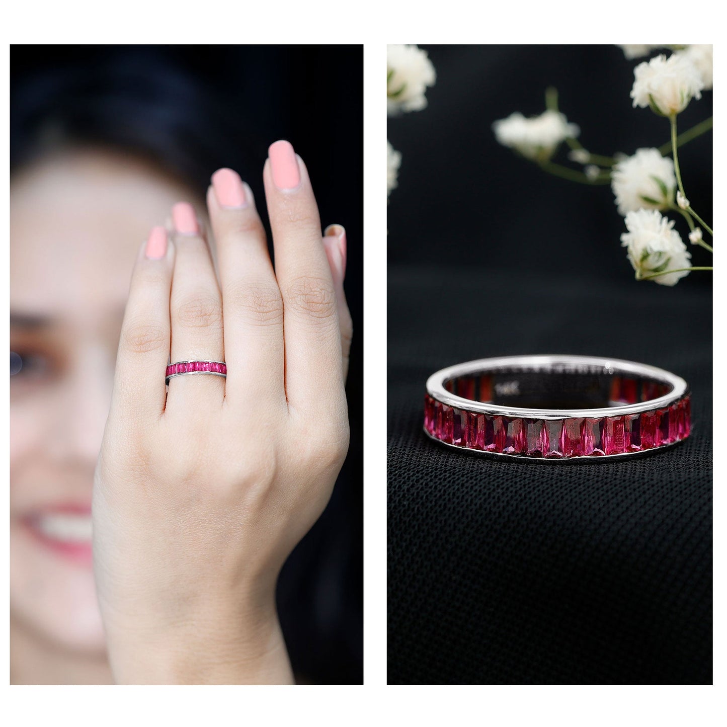 Certified Lab Grown Ruby Baguette Eternity Band for Women