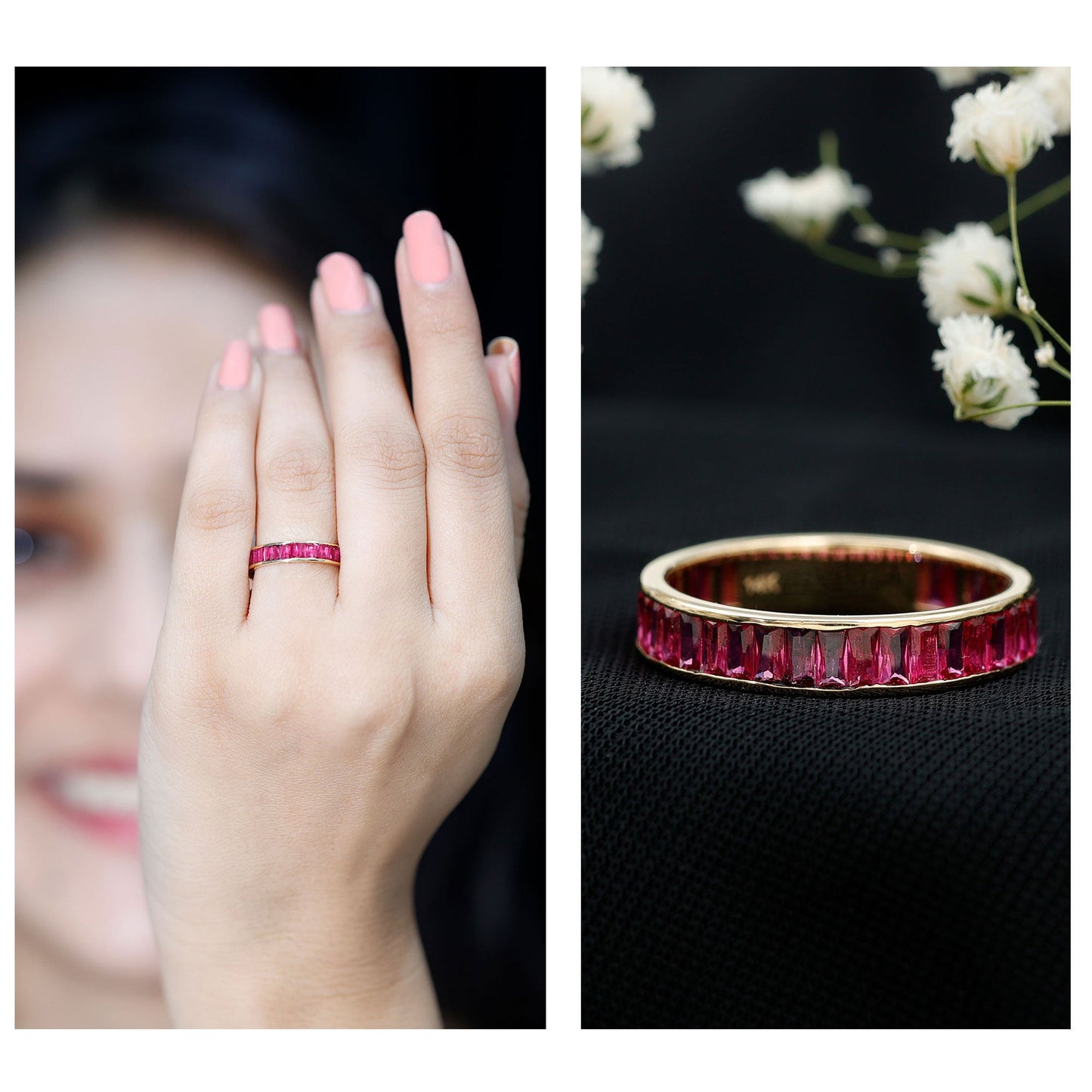 Certified Lab Grown Ruby Baguette Eternity Band for Women