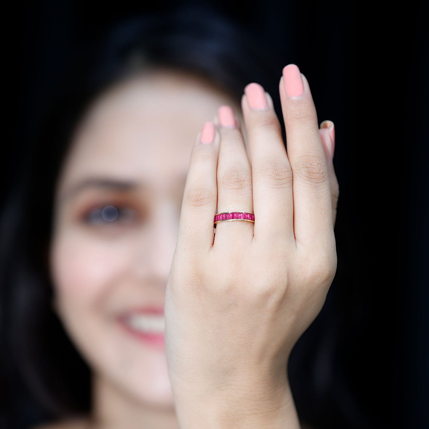 Certified Lab Grown Ruby Baguette Eternity Band for Women
