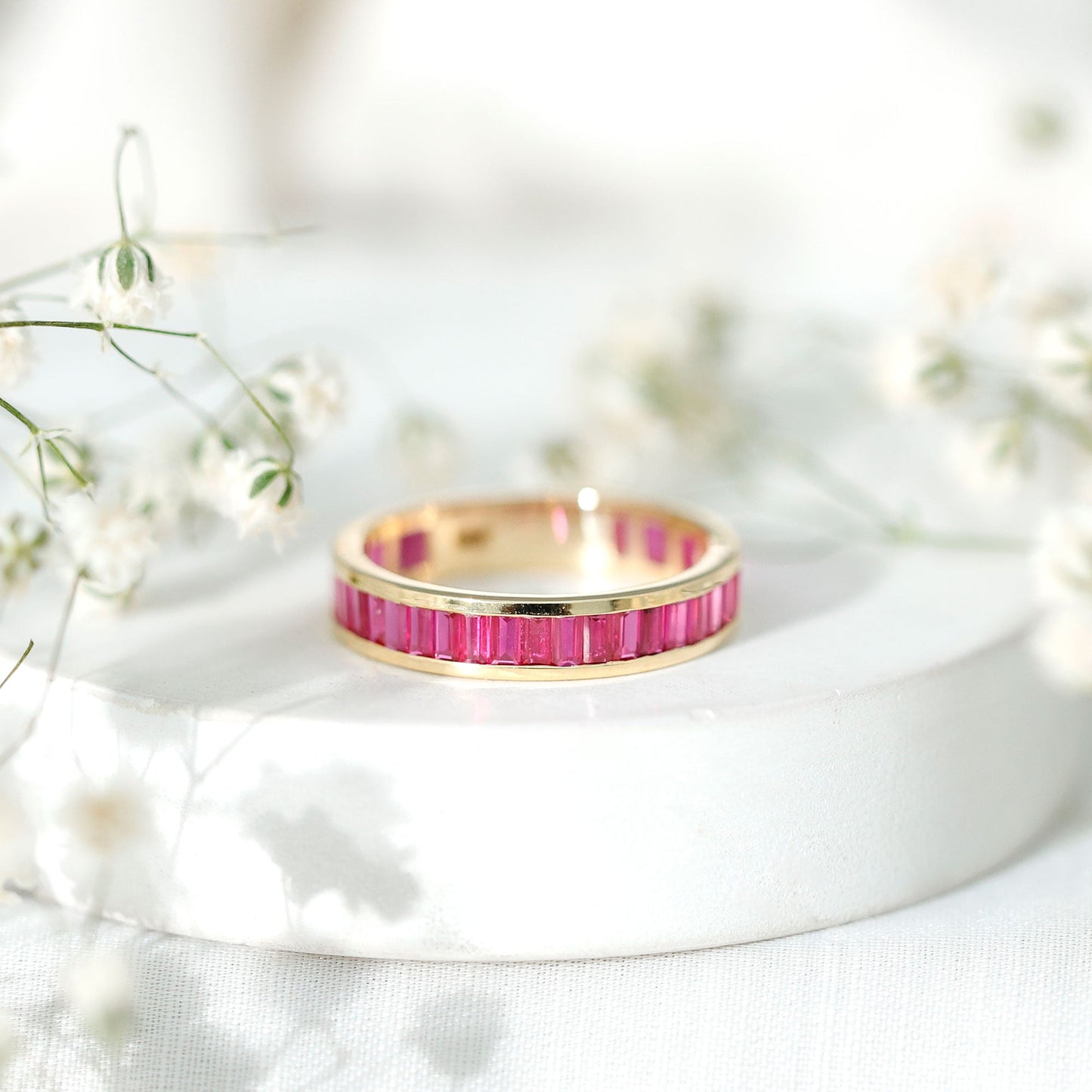 Certified Lab Grown Ruby Baguette Eternity Band for Women