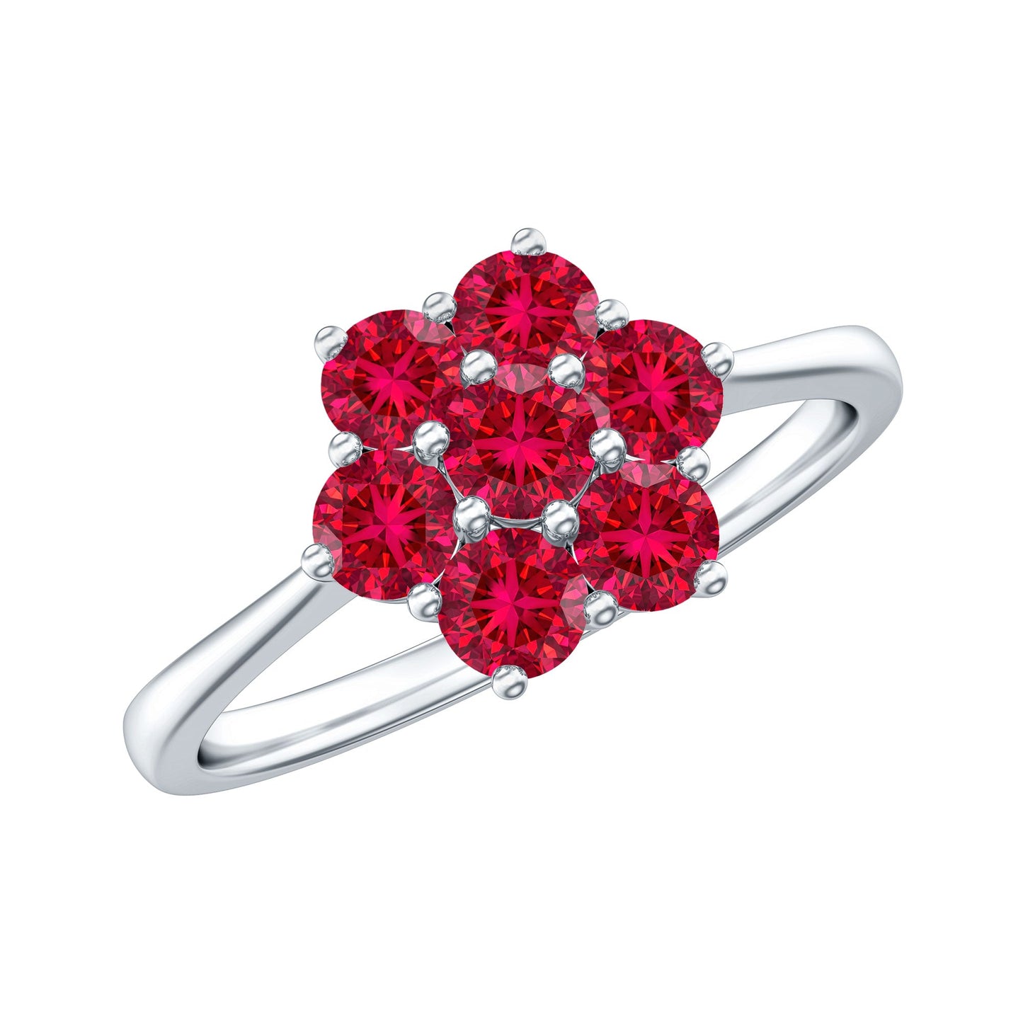 Certified Round Cut Lab Created Ruby Cluster Flower Ring
