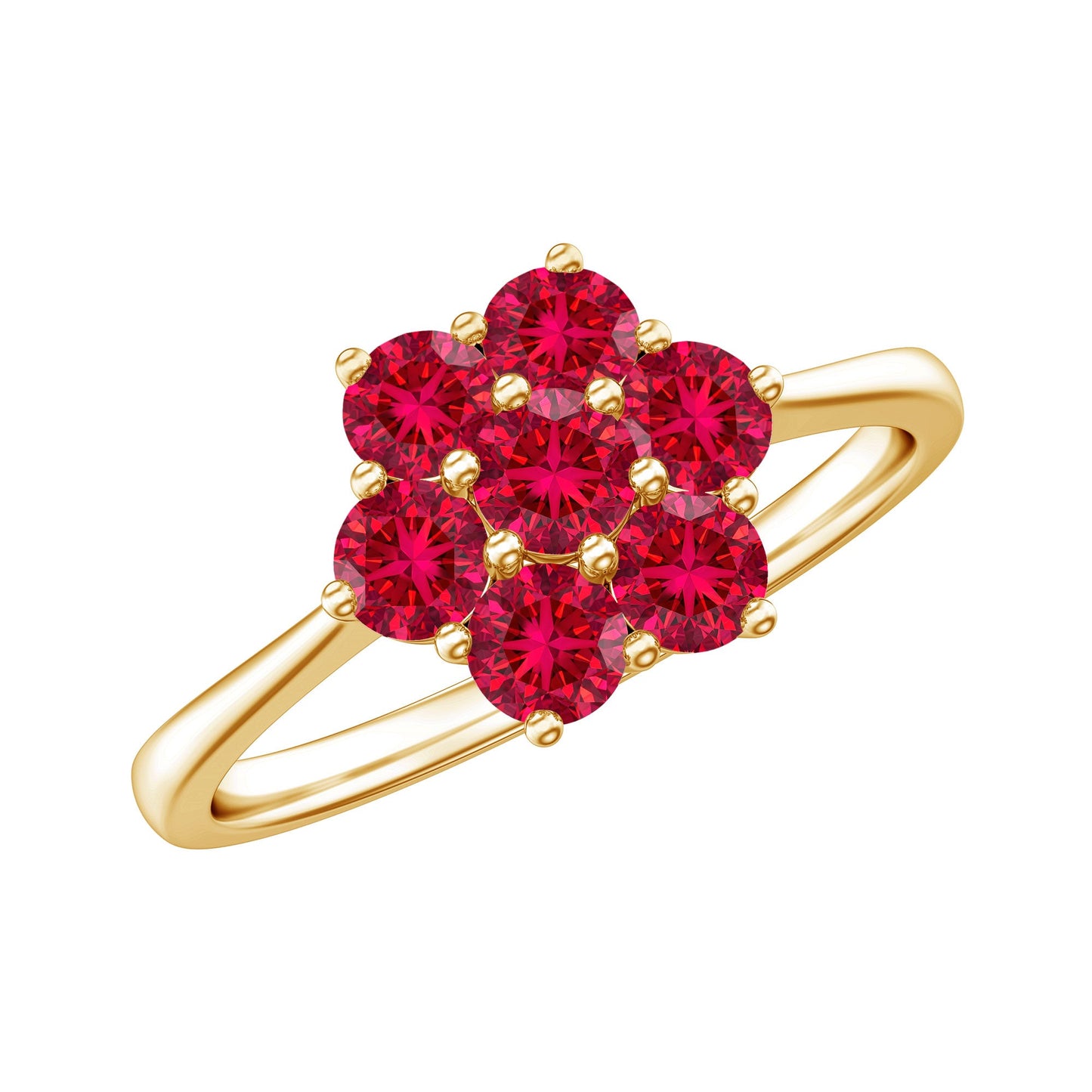 Certified Round Cut Lab Created Ruby Cluster Flower Ring
