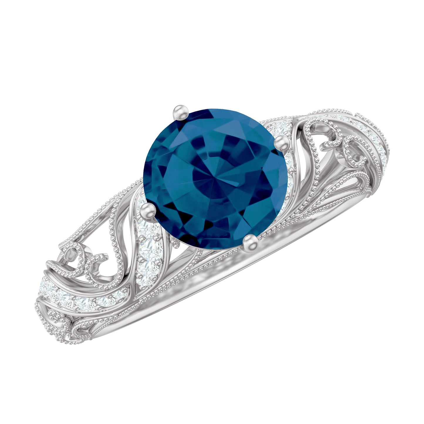London Blue Topaz and Diamond Vintage Inspired Engagement Ring