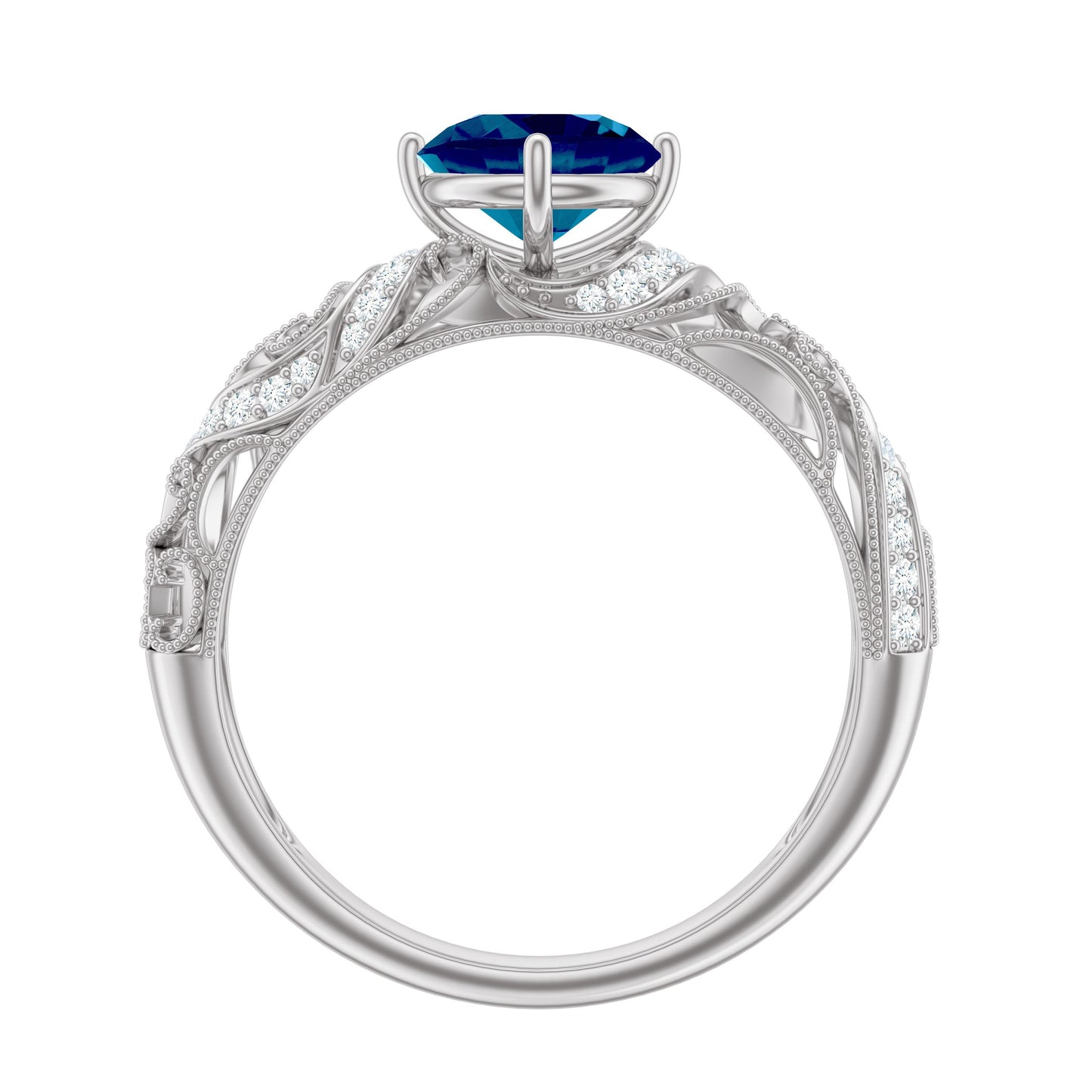 London Blue Topaz and Diamond Vintage Inspired Engagement Ring