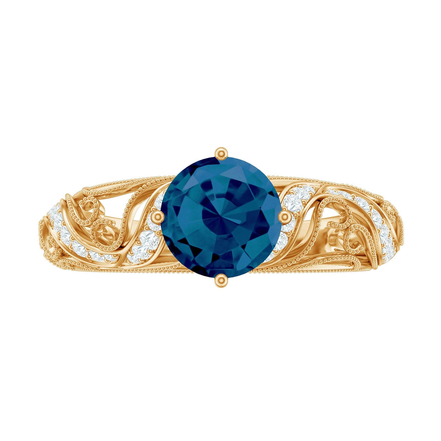 London Blue Topaz and Diamond Vintage Inspired Engagement Ring