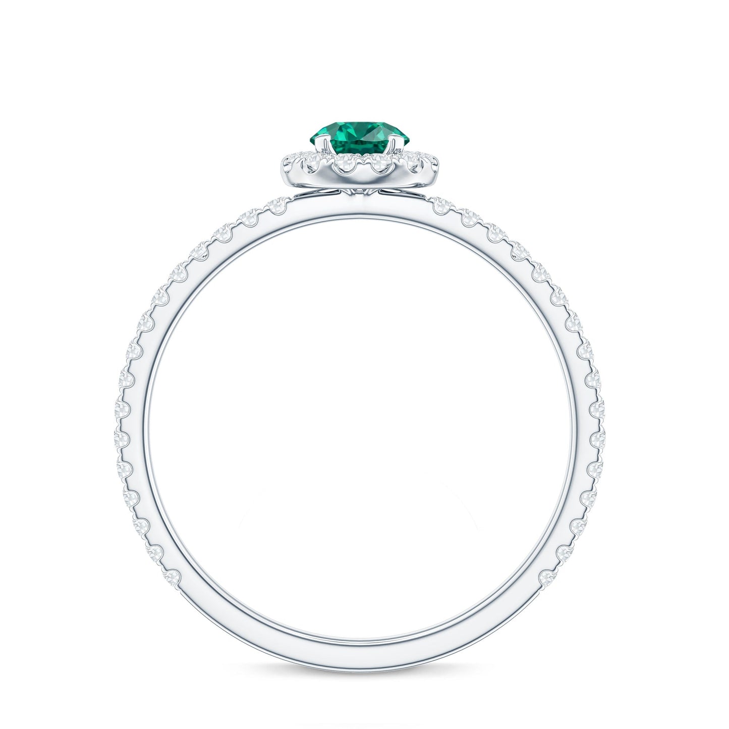 Certified Lab Grown Emerald Engagement Ring with Diamond Halo