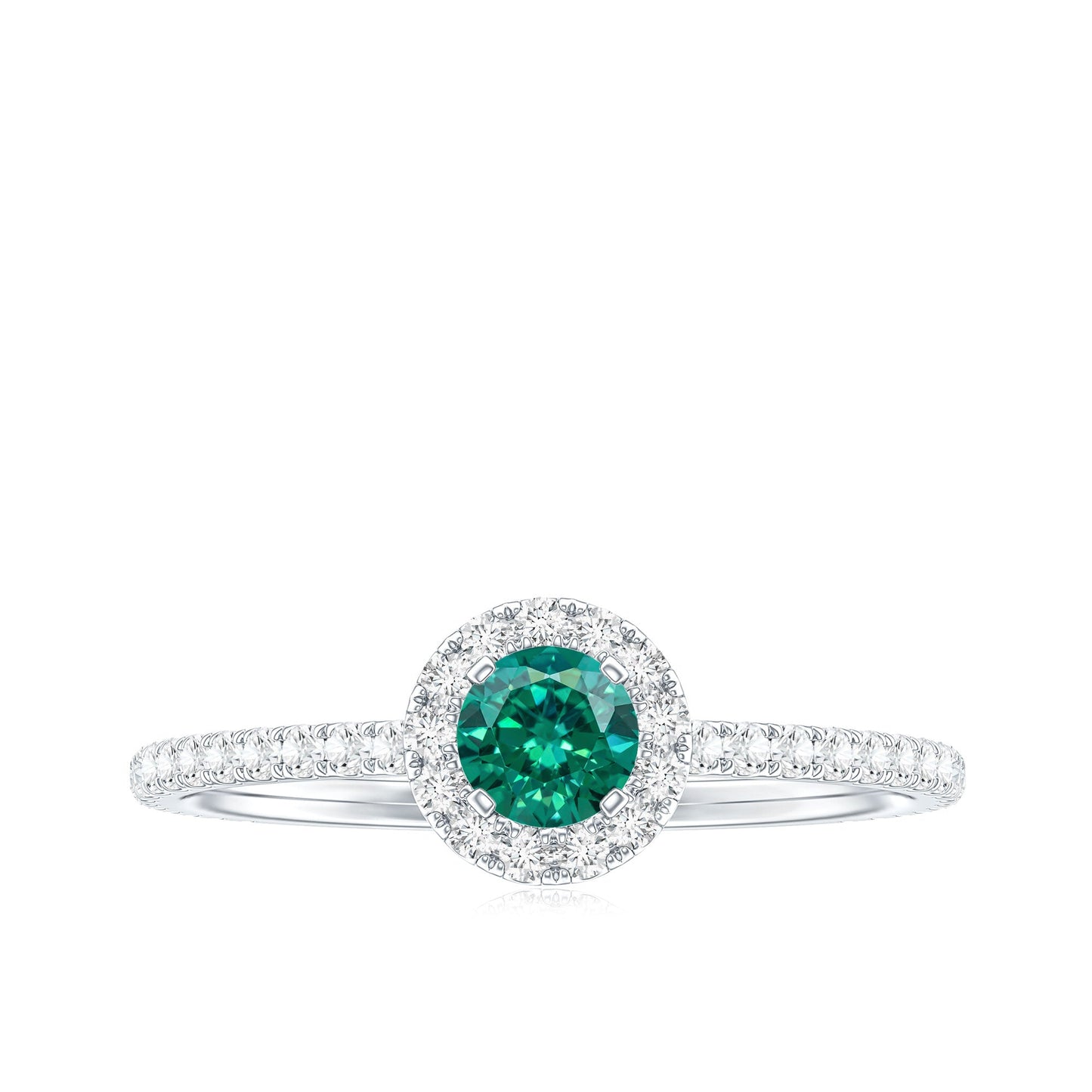 Certified Lab Grown Emerald Engagement Ring with Diamond Halo