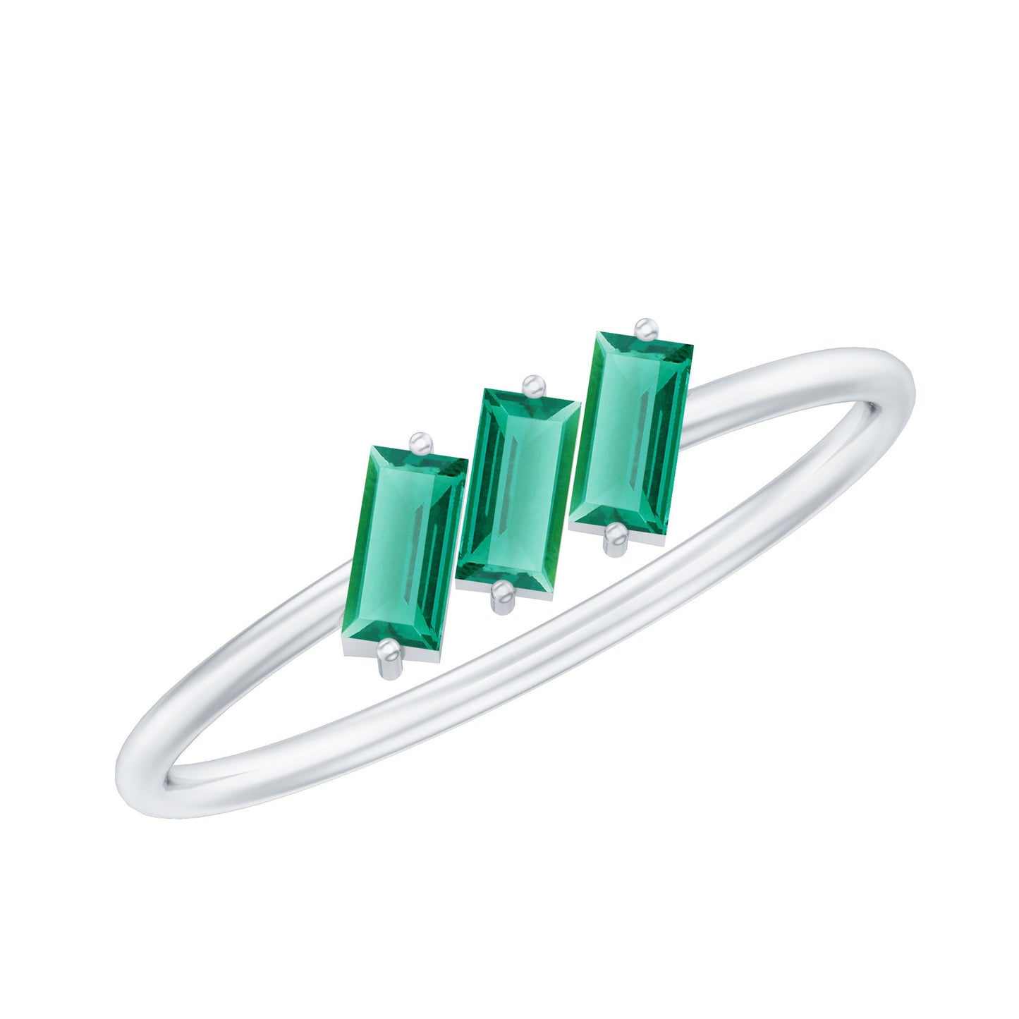 Certified Baguette Lab Grown Emerald 3 Stone Promise Ring