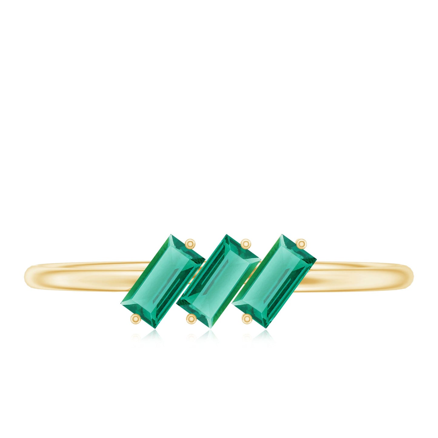 Certified Baguette Lab Grown Emerald 3 Stone Promise Ring